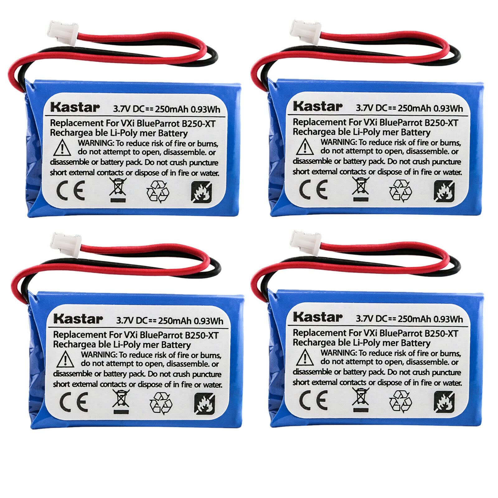 Kastar 4-Pack Replacement Batteries for Blue Parrott B250-XT, 052030, 502030, PL602030, PL602031 - Compatible with Wireless Bluetooth Headsets - Perfect for Truckers, Call Centers & Remote Workers
