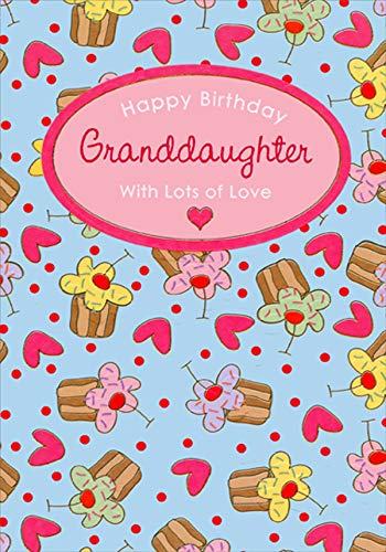 Designer Greetings Cupcakes & Hearts Blue Birthday Card for Granddaughter - Perfect for Kids' Parties, Grandparents Day & Special Occasions