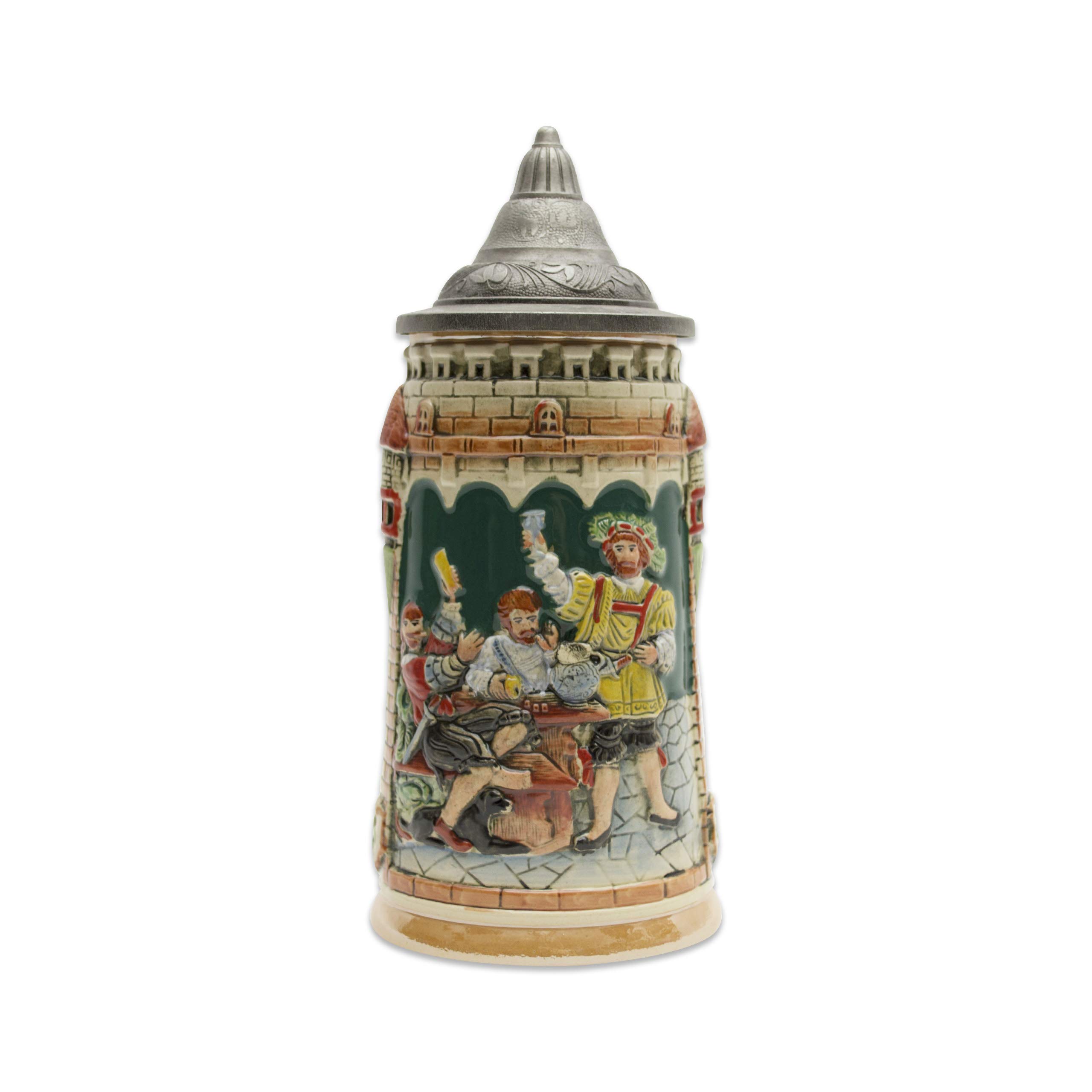 0.6 Liter German Beer Stein with Lid - Oktoberfest Castle Festive Scene Beer Mug for Men & Women - Perfect for Oktoberfest, Parties, Gifts & Home Decor