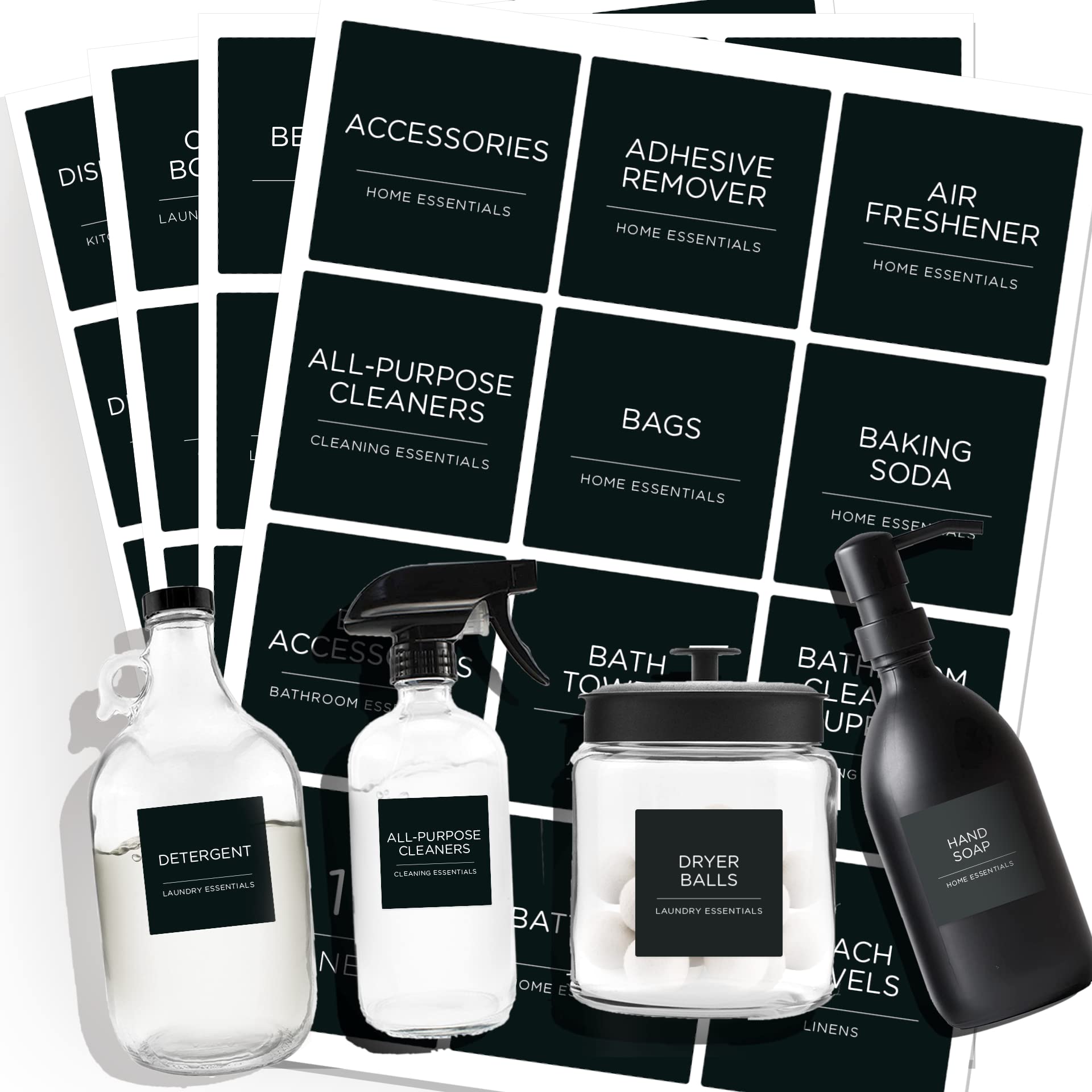 144 PCS Minimalist Laundry Room Labels Set - Waterproof & Oil-Resistant Stickers for Home Organization - Perfect for Laundry Room, Linen Closet, Bathroom & Beauty Product Storage (Black)