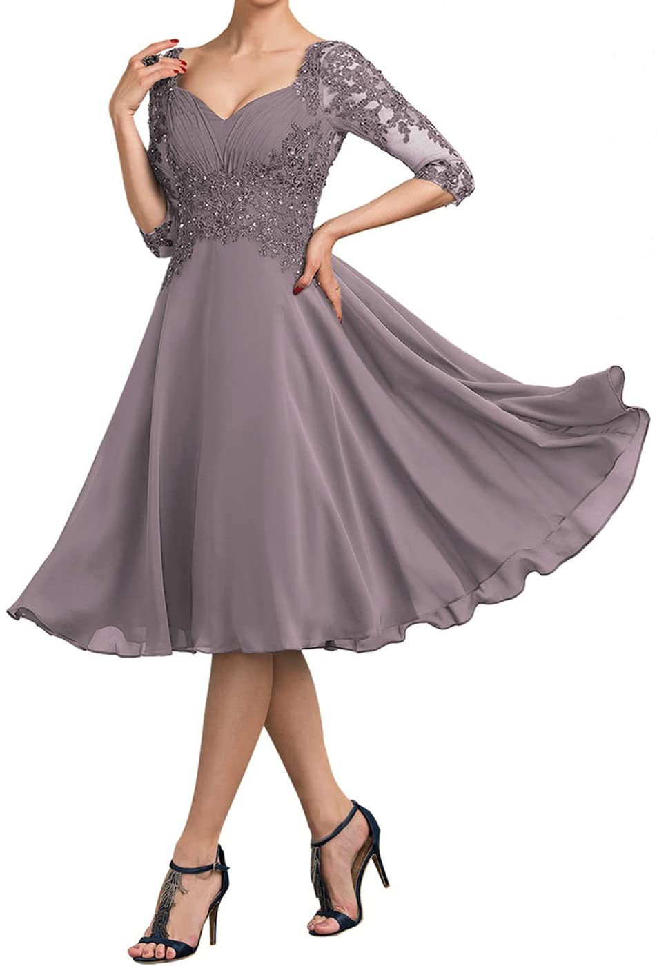 Elegant Sweetheart Neckline Chiffon Plus Size Mother of the Bride Dress with Lace Appliques - Grey Purple Wedding Guest Dress for Special Occasions & Formal Events