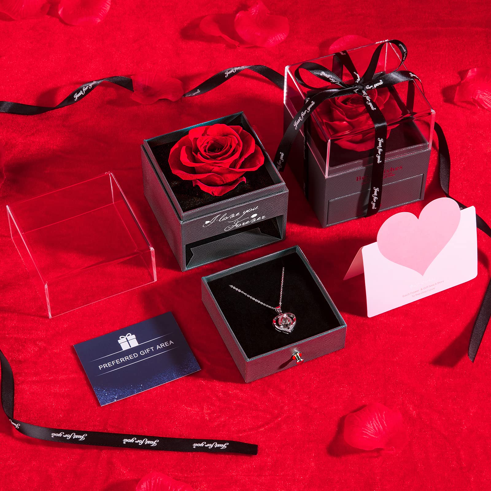 Eternal Preserved Real Rose with 'I Love You' Necklace - Perfect Mother's Day, Anniversary & Birthday Gift for Mom, Wife, Girlfriend, Grandma | Romantic Keepsake for Women (Red) | Ideal for Valentine's Day, Wedding Anniversaries & Special Occasions