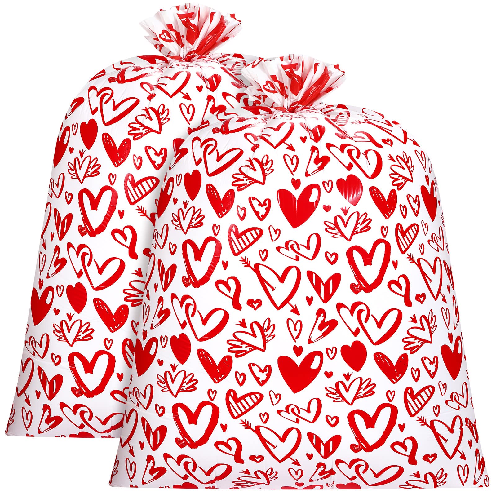 2 Pack 80 x 60 Inch Extra Large Valentine's Day Gift Bags - Jumbo Red Heart Plastic Gift Bags for Valentine's Day, Weddings, Bridal Showers & Anniversaries | Perfect for Gifts, Party Favors & Special Occasions