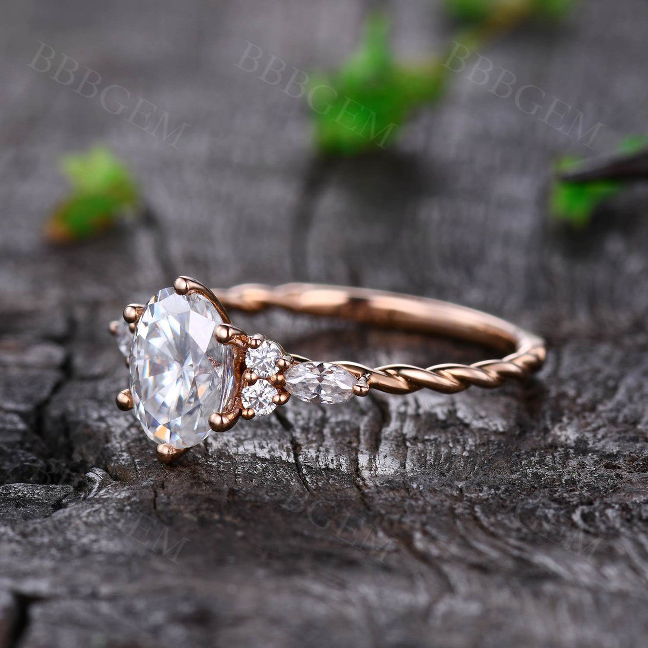 1.5CT Oval Cut Moissanite Engagement Ring with Marquise Accents - 14K/18K Twist Plain Gold Band Wedding Ring for Women, Perfect for Proposals, Anniversaries & Bridal Jewelry