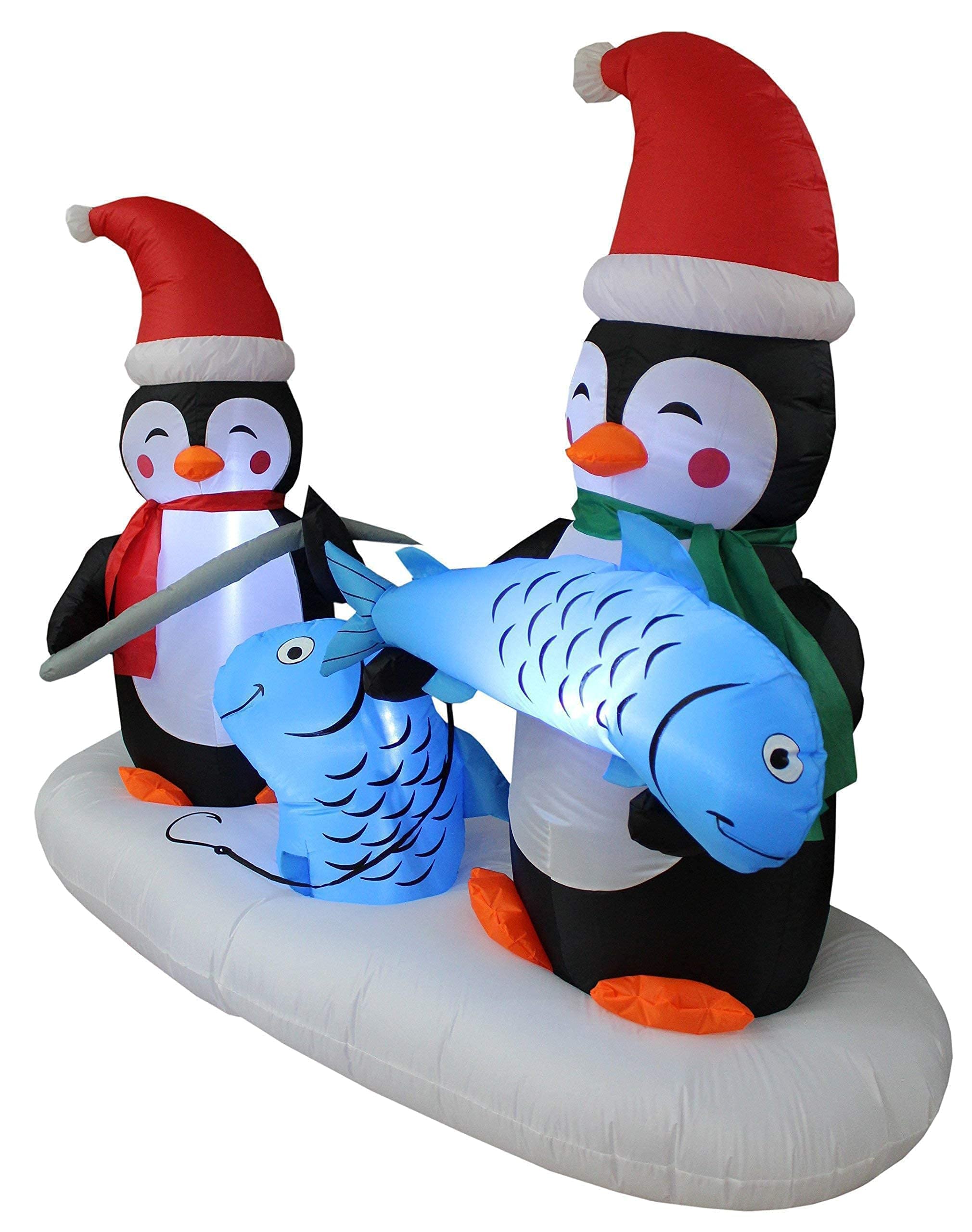6ft Lighted Christmas Inflatable Penguin Fishing Decor & 5.3ft LED Santa Tractor with Penguin - Outdoor Holiday Party Decorations for Yard, Garden, and Christmas Festive Celebrations