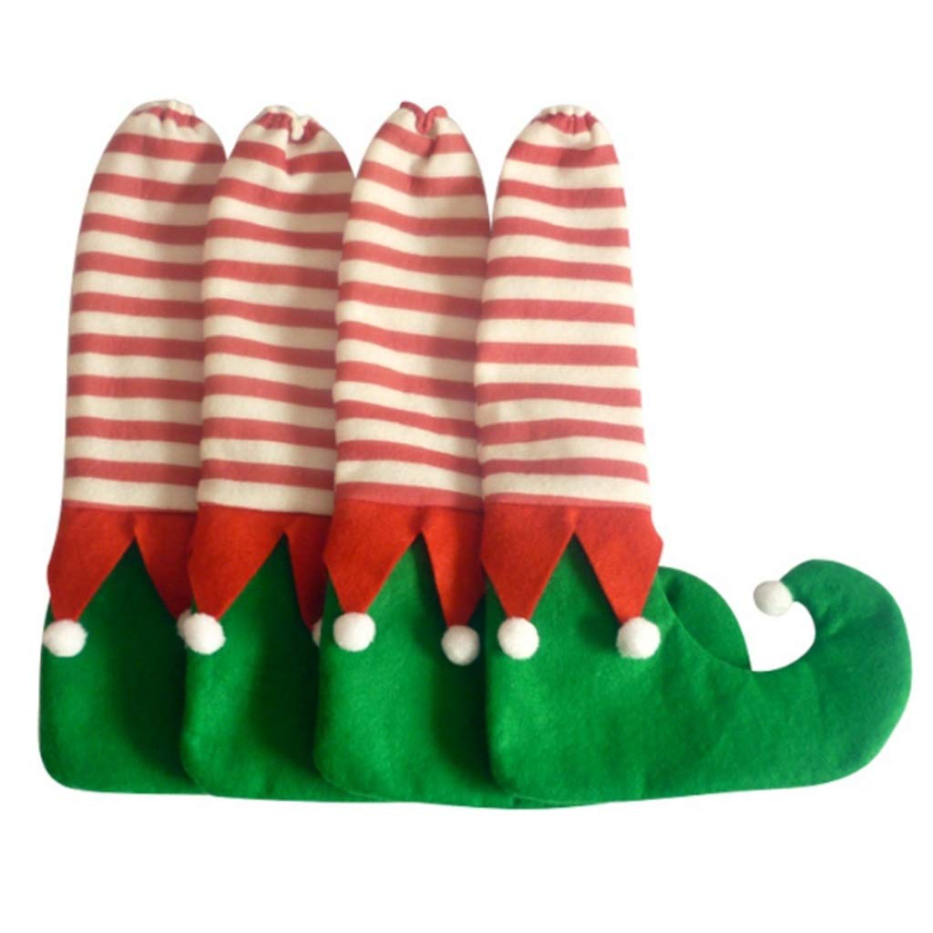 4-Piece Christmas Chair & Table Leg Covers Set - Striped Elf Feet Shoe Covers for Holiday Party Decorations, Festive Table Leg Warmers (Perfect for Christmas Dinner, Office Parties & Home Decor)