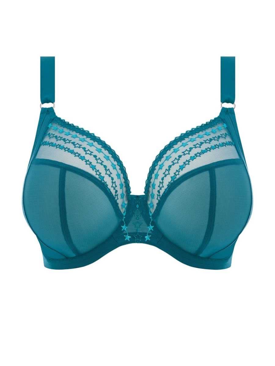 Elomi Women's Matilda Plunge Bra - DD+ Size, Sheer Mesh Cups with Side Support & Adjustable J-Hook for Racerback | Perfect for Yoga, Workouts & Everyday Comfort