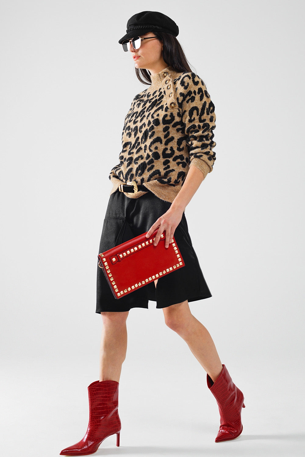 Leopard Print Knit Pullover with Side Buttons - Stylish Casual Wear for Women, Perfect for Office, Date Night & Fall Outfits