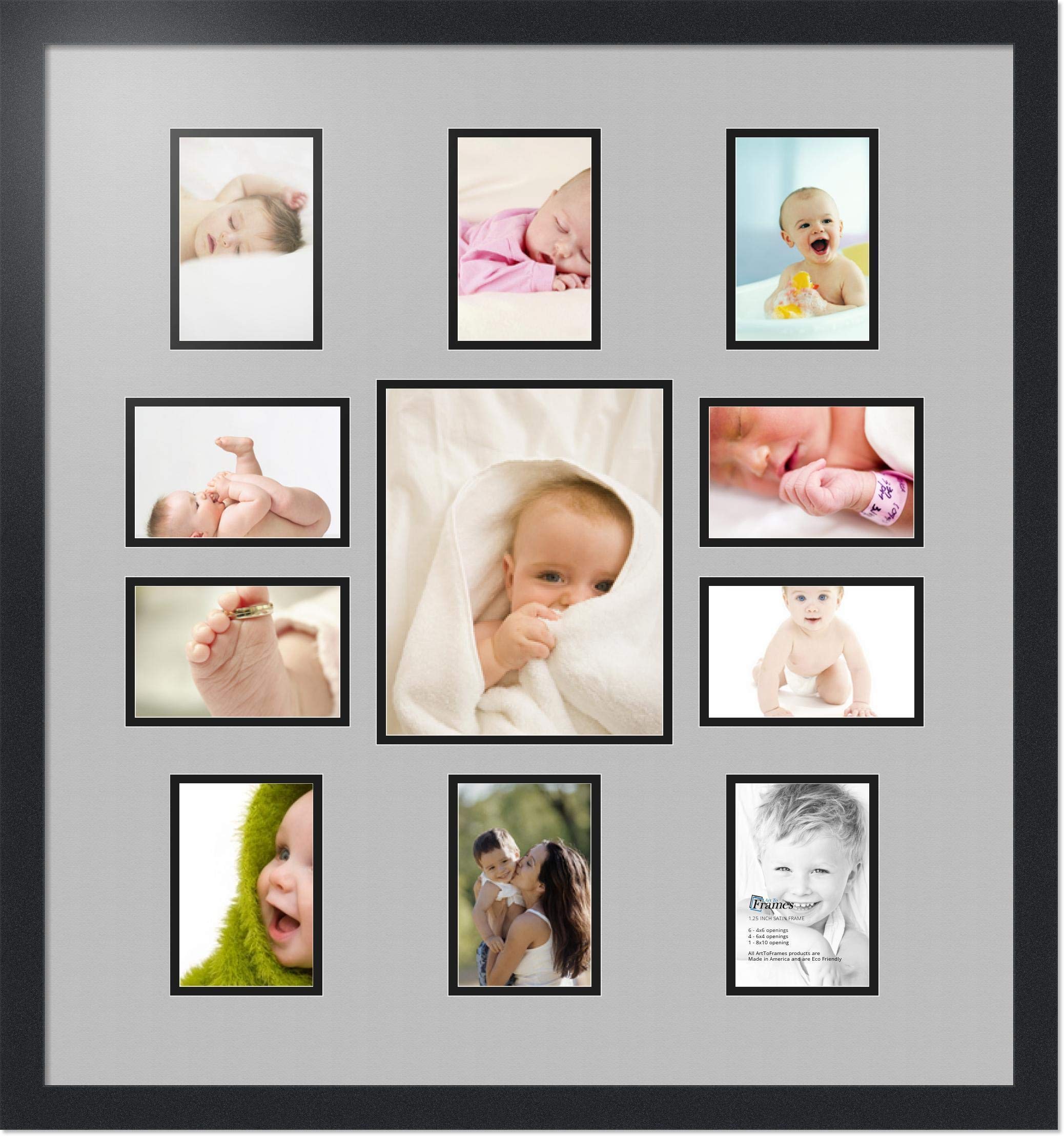 Art to Frames Double Mat Collage Photo Frame - 8x10 & 10x4.6 Openings, Satin Black Frame for Wall Display | Perfect for Family Photos, Wedding Memories & Home Decor