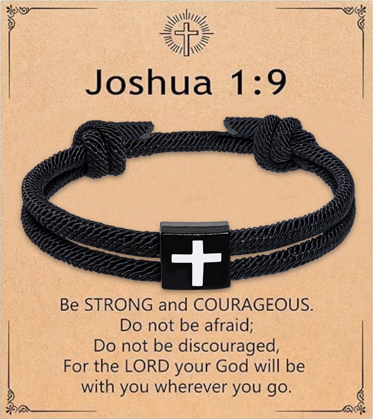 Artlunar Inspirational Christian Cross Bracelet with Joshua 1:9 Bible Verse - Adjustable Braided Rope Bracelet for Teens, Men & Women - Perfect for Easter Basket Stuffers, Baptism, Confirmation Gifts & Daily Faith Encouragement