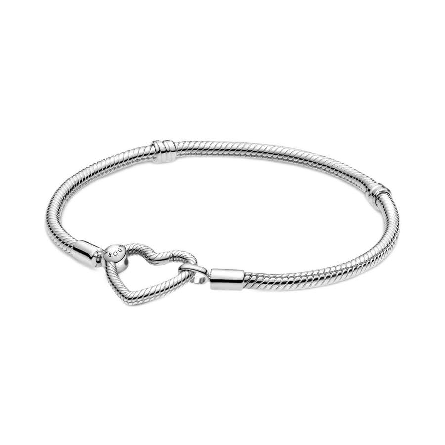 PANDORA Moments Heart Clasp Snake Chain Bracelet for Women - Sterling Silver Charm Bracelet Compatible with PANDORA Charms - Elegant Jewelry Gift for Her with Gift Box - Perfect for Anniversaries, Birthdays & Special Occasions
