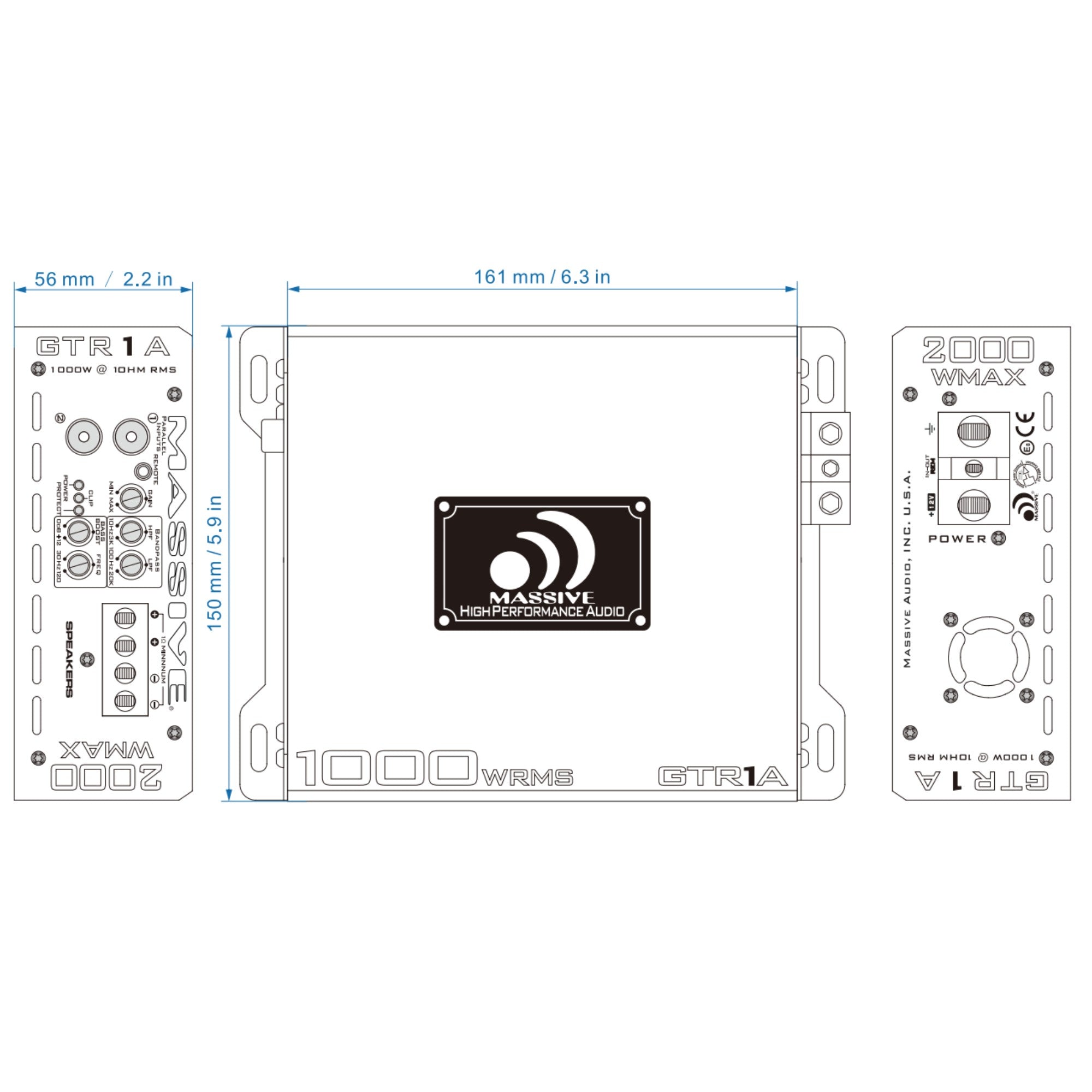 GTR1A 1060 Watt RMS @ 1 Ohm Mono Block GT Series Full Range Car Amplifier with Bass Remote - Powerful Audio Upgrade for Trucks, SUVs and Custom Car Stereo Systems