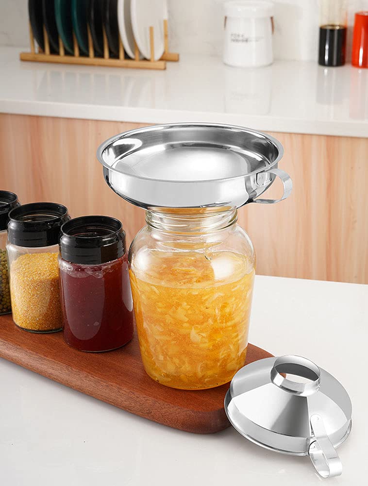 Stainless Steel Canning Funnel for Wide & Regular Jars - Small Kitchen Funnel for Liquids, Spices, Powder, Beans, Jam, Nuts - Mason Jar Accessory with Handle | Perfect for Home Canning, Preserving, Cooking & Baking