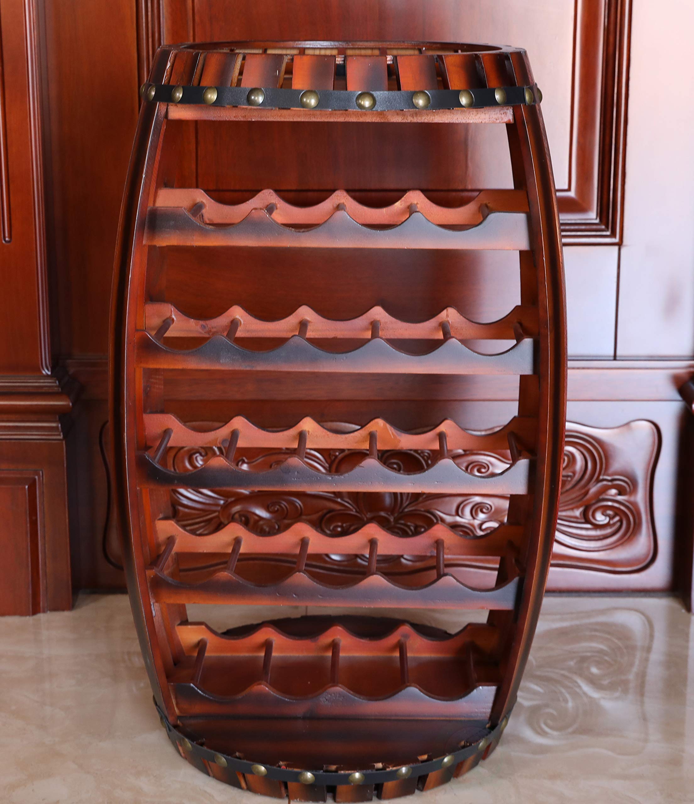 Vintiquewise Rustic Barrel-Shaped Wooden Wine Rack - Holds 23 Bottles | Perfect for Home Cellar, Wine Bar & Kitchen Storage