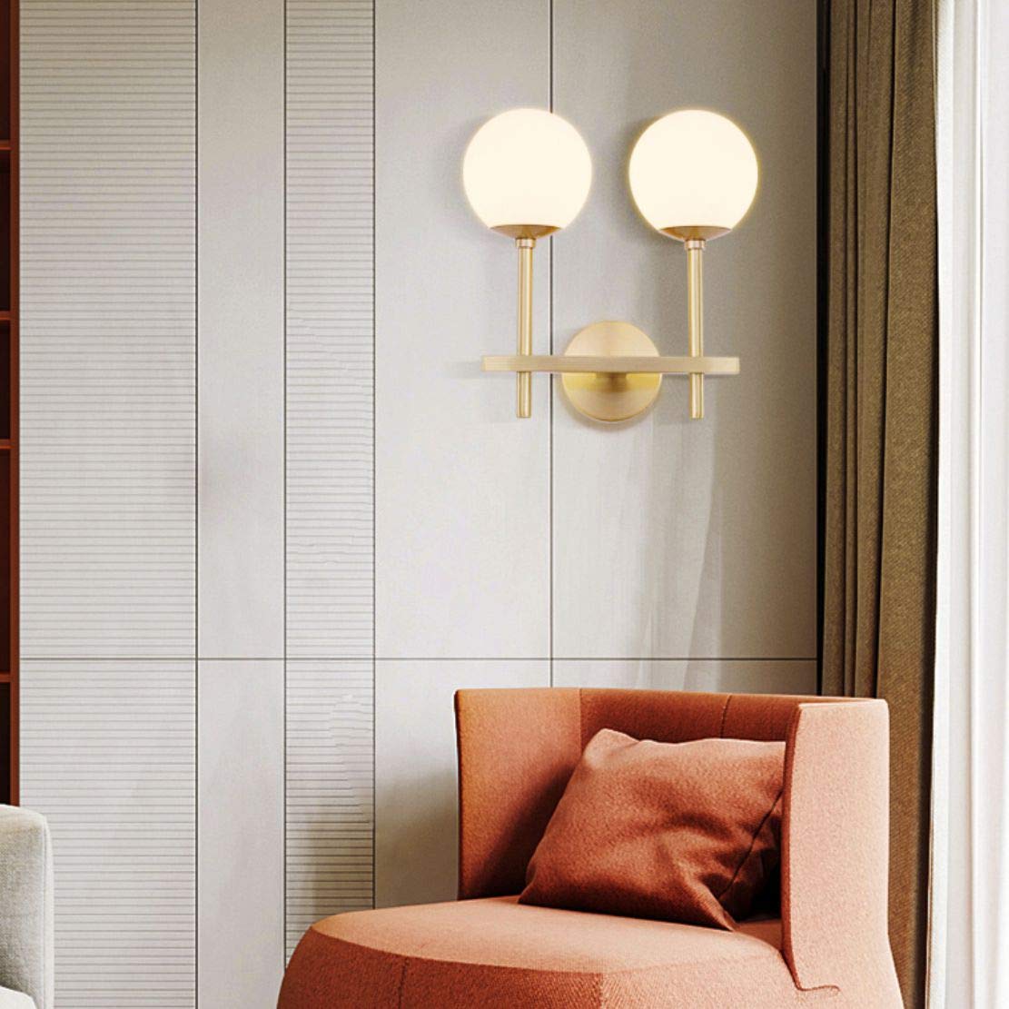 Luxury Glass White Ball Wall Lamp - Modern Wall Mounted Light Fixture with Antique Brass Finish - 2-Light Wall Sconce for Living Room, Bedroom, Bathroom & Hallway - Elegant Ambient Lighting for Home Decor & Interior Design
