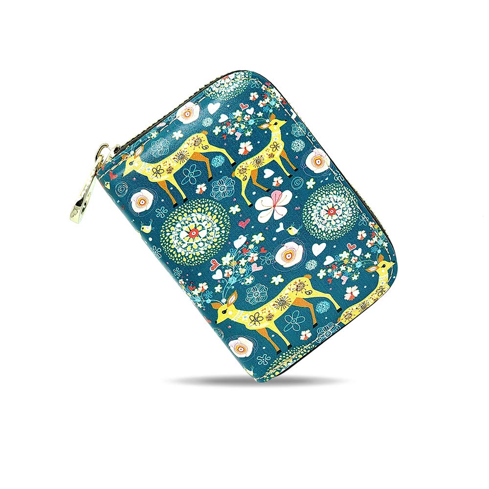 MOYYO RFID Blocking Leather Credit Card Holder with Zipper - Stylish Printed Wallet for Women & Girls | Perfect for Travel, Shopping, and Everyday Use