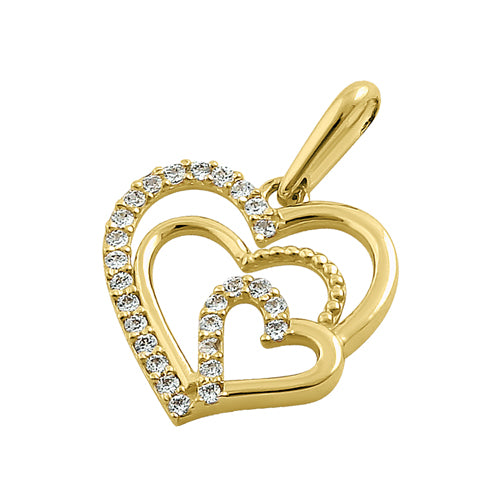 14K Yellow Gold Triple Heart Cubic Zirconia Pendant Necklace - Elegant Gift for Women, Perfect for Valentine's Day, Anniversary & Special Occasions