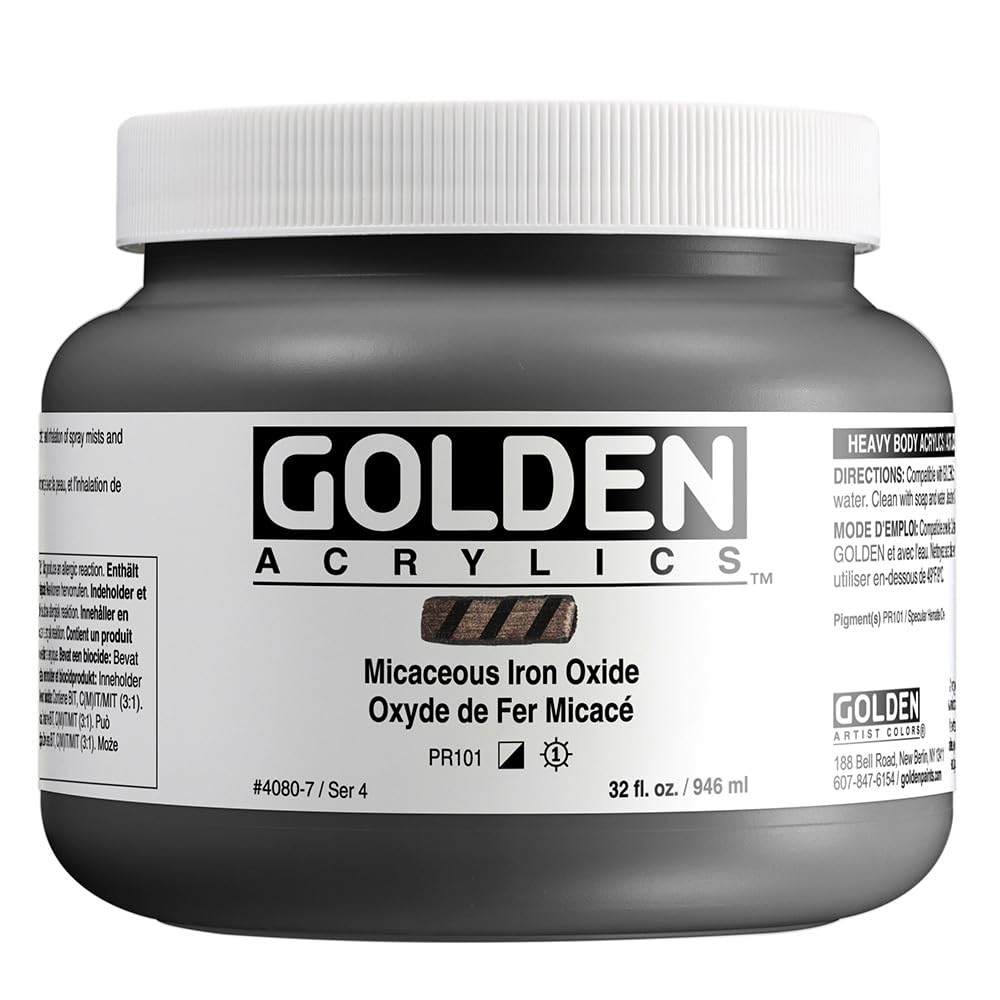 GOLDEN Heavy Body Acrylic Paint - Micaceous Iron Oxide 32 fl oz (946ml) Professional Grade Semi-Opaque Acrylics for Artists | Perfect for Canvas Painting, Textured Art & Mixed Media Projects