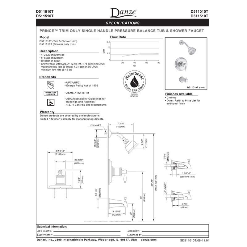 Danze Prince Chrome Single Handle Pressure Balance Tub and Shower Faucet with Rough-in Valve - Perfect for Modern Bathroom Renovations and Spa-Like Shower Experiences