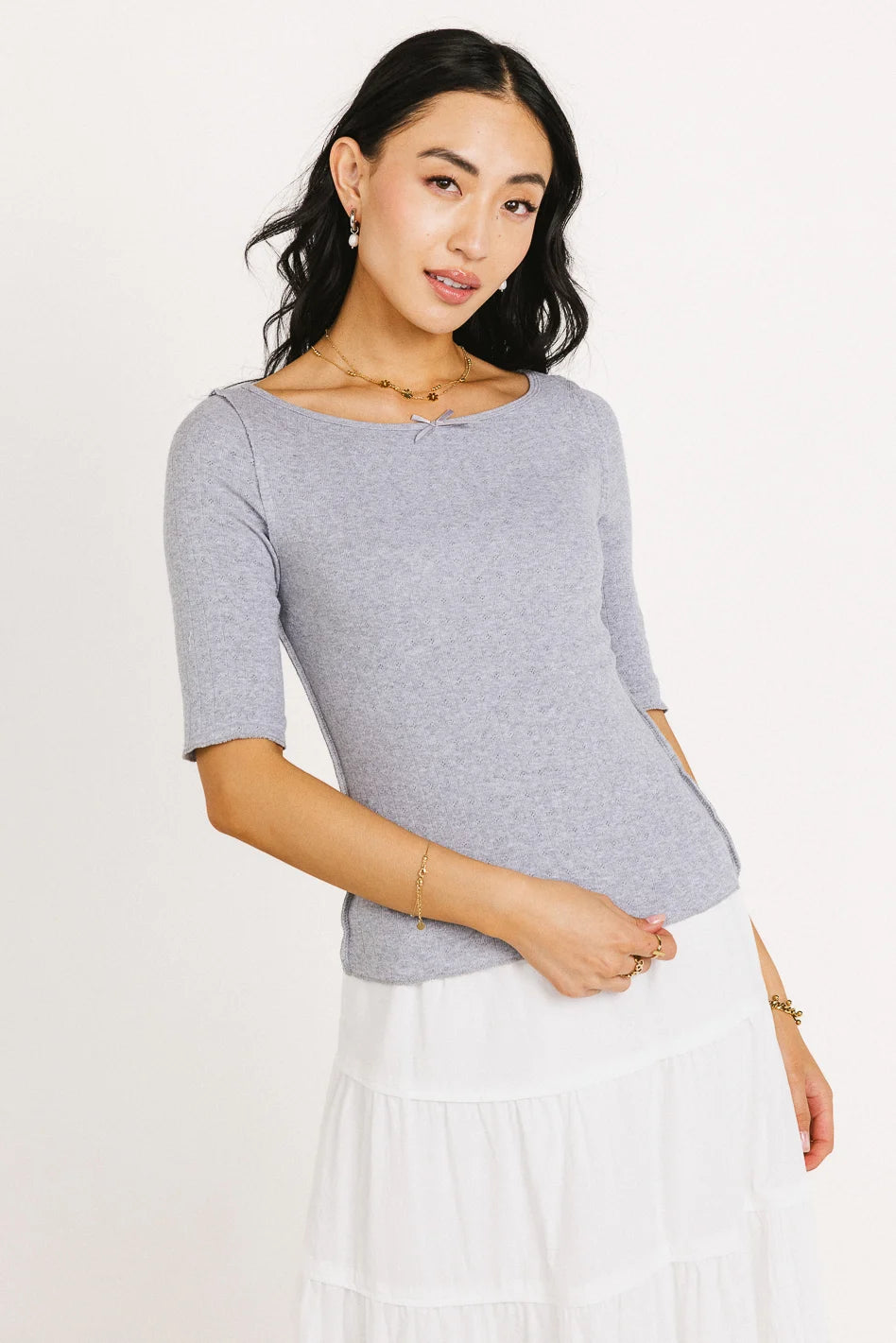 Kippin Fitted Grey Top for Women | Slim Fit Casual Shirt | Perfect for Work, Date Night & Everyday Wear | FINAL SALE