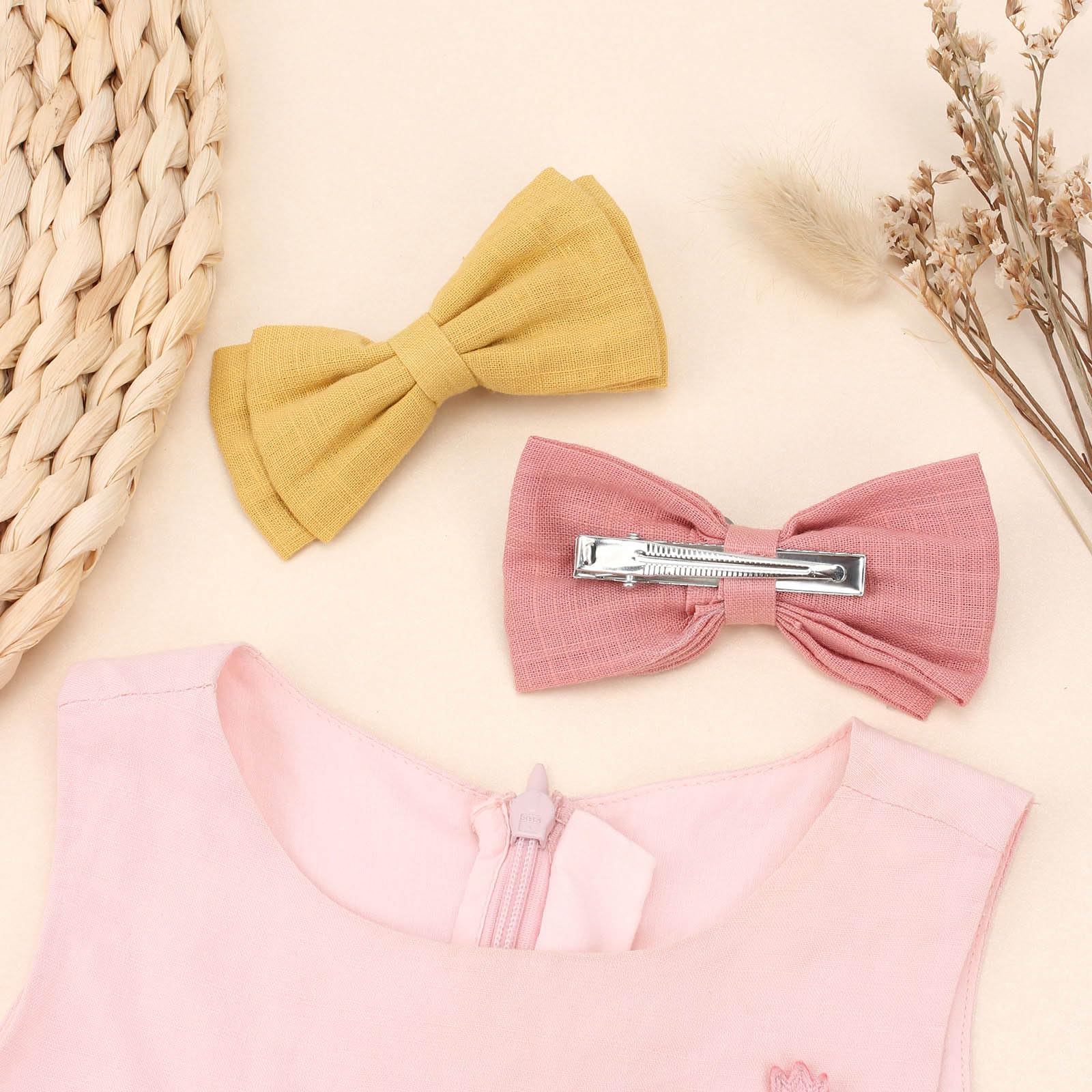 OAOLEER 20Pcs 3.5 Inch Neutral Linen Hair Bows Clips for Baby Girls - Double Bun Ponytail Bow Hair Barrettes for Infants, Toddlers & Kids (Linen Bows-B) | Perfect for Birthday Parties, Photo Shoots & Daily Outfits
