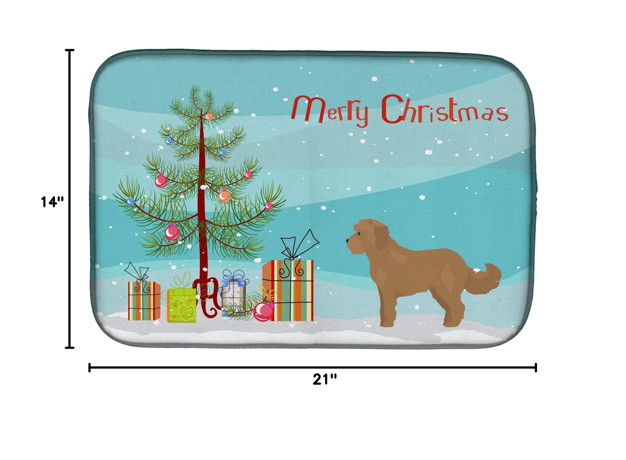Cockapoo Christmas Dish Drying Mat - Absorbent Kitchen Counter Mat (14x21