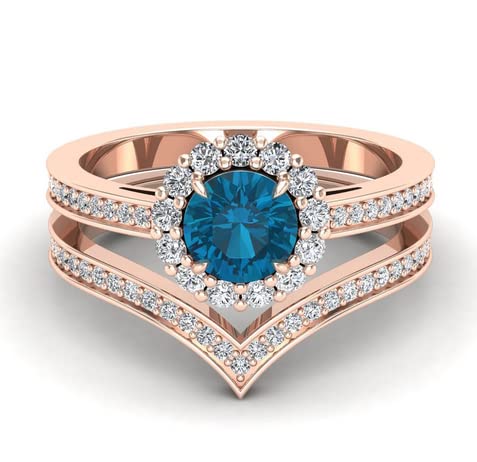 Natural London Blue Topaz Engagement Ring Set - Solitaire & Halo Wedding Ring for Women, Moissanite Bridal Jewelry Set, Anniversary Gift for Wife | Perfect for Proposals, Weddings & Special Occasions
