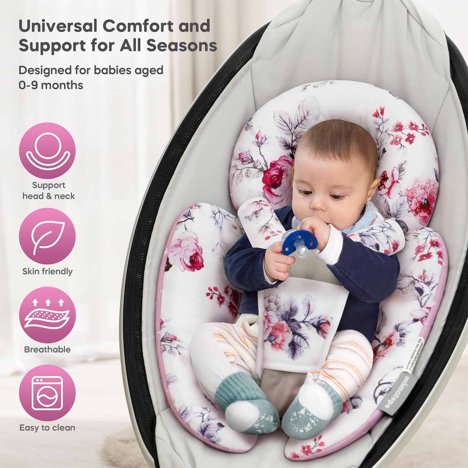 4moms Mamaroo & Graco Swing Infant Insert - Newborn Head & Body Support Cushion with Breathable Soft Fabric - Universal for Baby Swings, Car Seats & Strollers - Perfect for Napping, Traveling and On-the-Go Comfort
