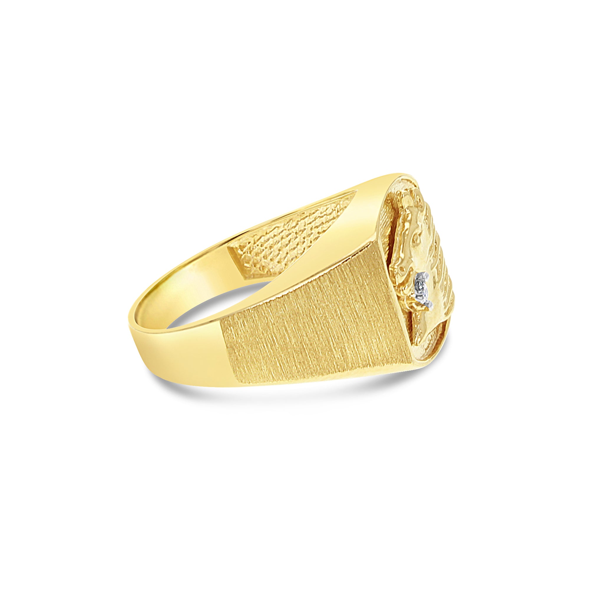 10k Yellow Gold Horse Head Diamond Signet Ring for Men - Elegant Equestrian Jewelry Gift for Horse Lovers, Riders & Western Style Fashion
