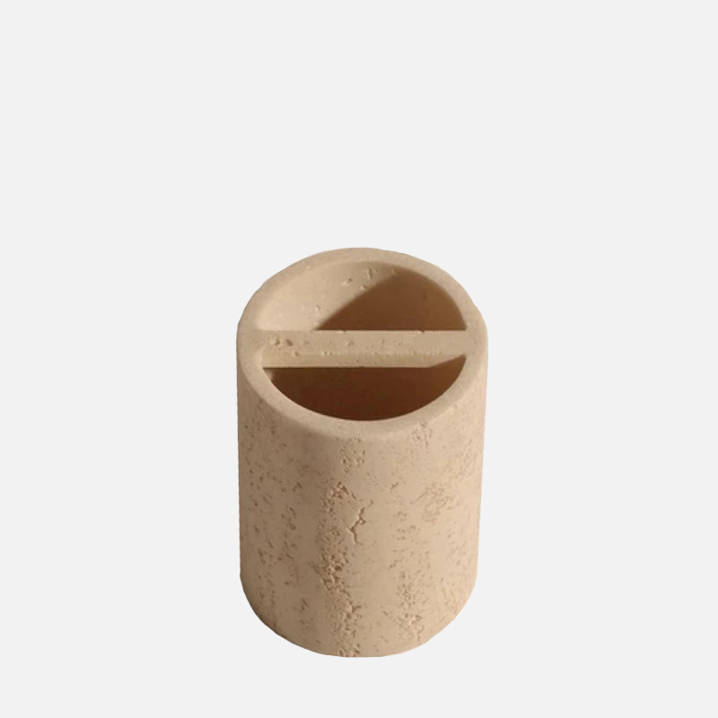 Natural Travertine Cave Stone Bathroom Accessories Set - Soap Dispenser, Toothbrush Holder & Tumbler - Spa Style Home Decor for Modern Bathrooms, Luxury Hotel Style Upgrade