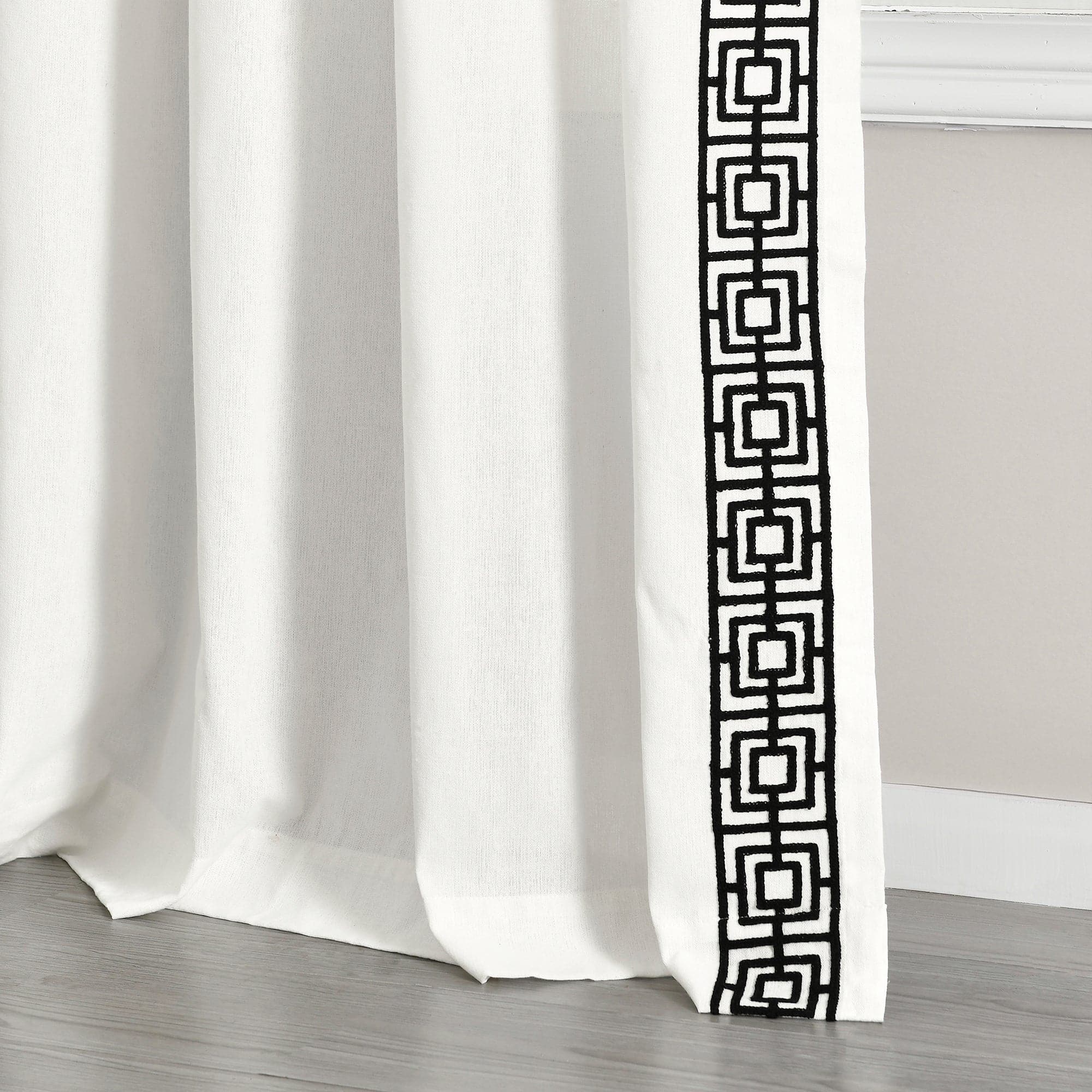 Luxury Modern Square Embroidery Border Window Curtain Panel - Elegant Home Decor for Living Room, Bedroom & Dining Room