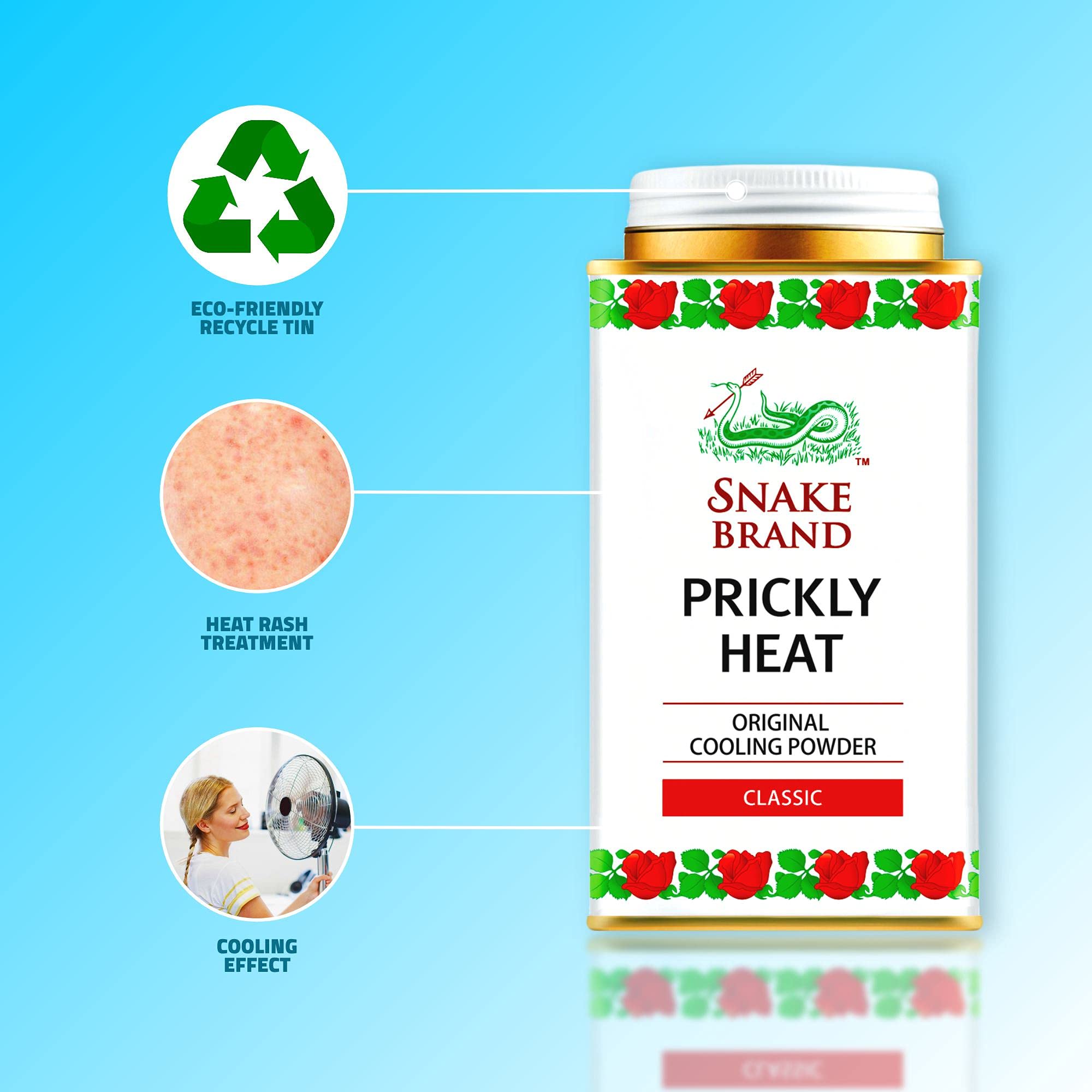 Snake Brand Prickly Heat Cooling Body Powder 140g - Classic Talcum Powder for Hot Weather & Sweat Relief (Pack of 6) | Ideal for Summer, Gym, Outdoor Activities & Tropical Climates