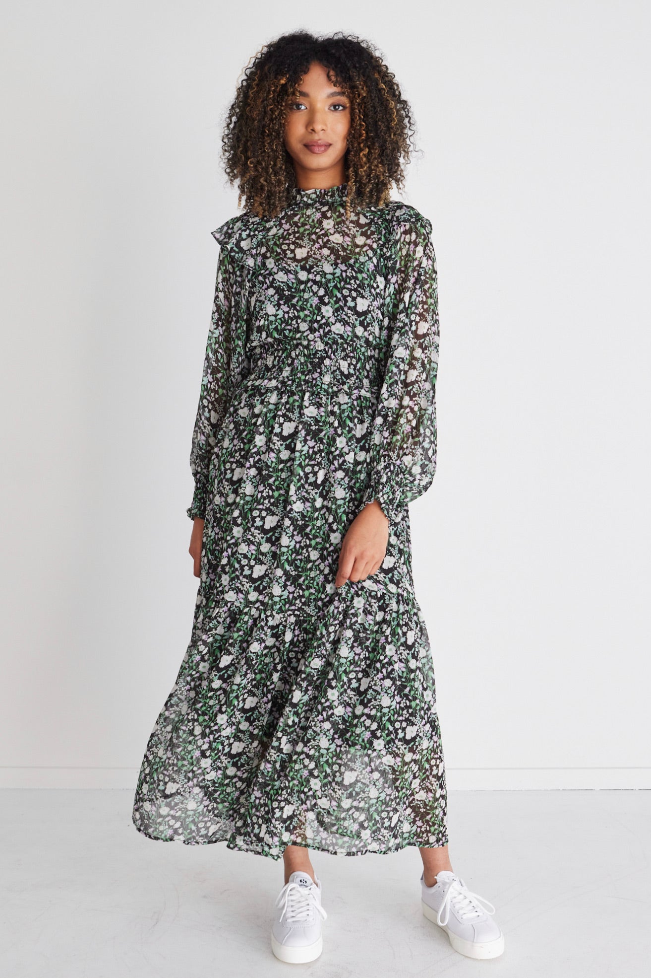 Spellbound Black Garden Long Sleeve Boho Maxi Dress for Women - Perfect for Festivals, Beach Vacations & Bohemian Style Outfits