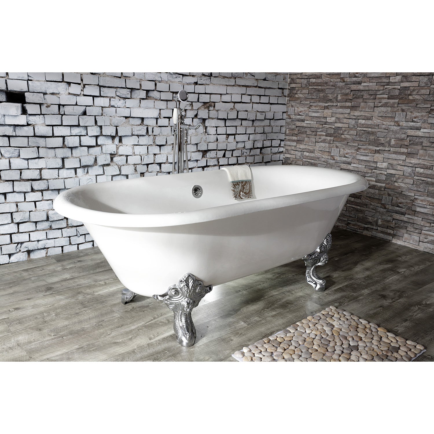 Aqua Eden 72 Inch White Cast Iron Clawfoot Bathtub - Oval Double Ended Freestanding Tub with Polished Chrome Feet for Vintage Bathroom Decor | Perfect for Spa, Master Bath, and Luxury Home Renovation