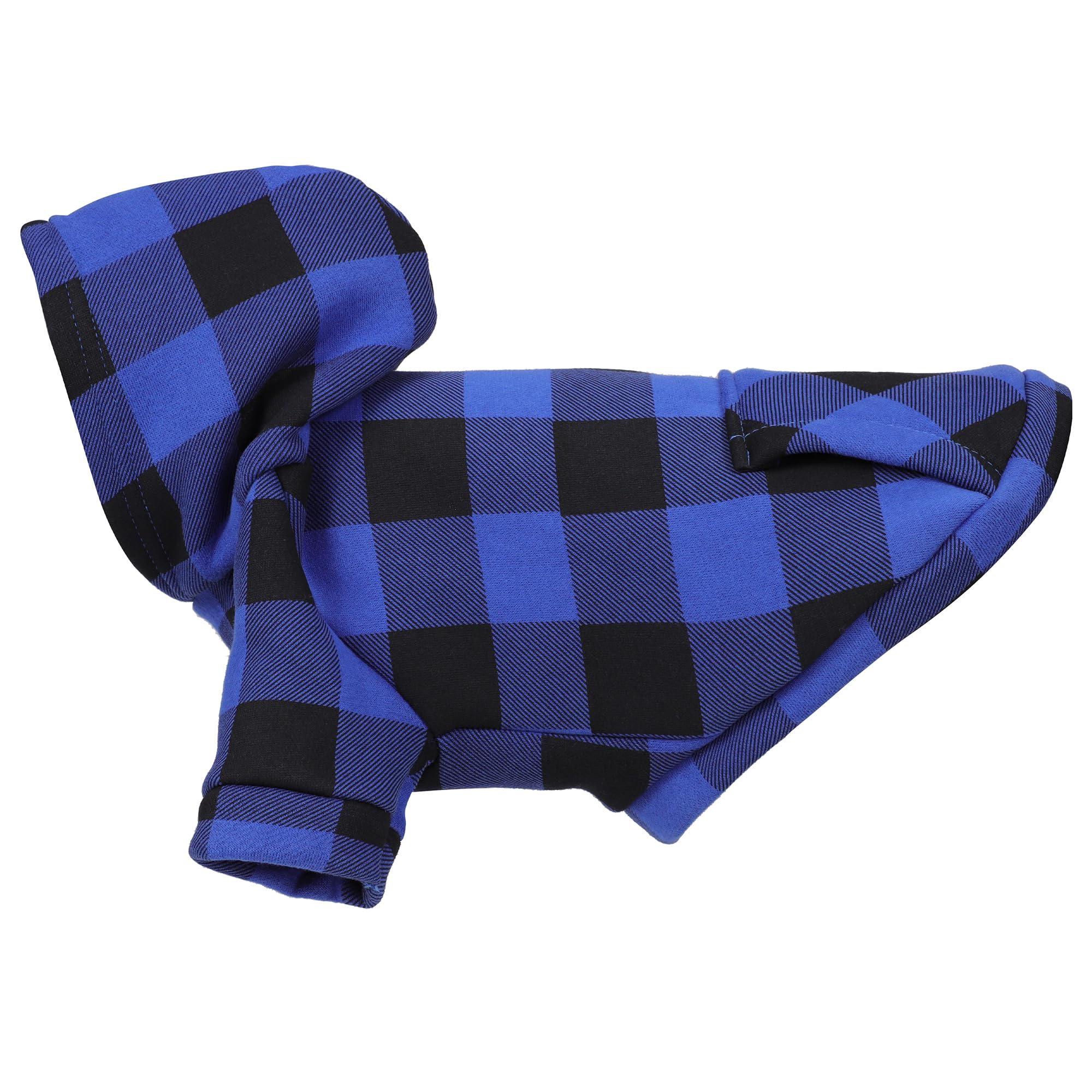 Premium Plaid Dog Hoodie - Soft Polycotton Fabric with Back Pocket & Leash Hole | Cozy Dog Sweatshirt for Small, Medium & Large Dogs | Trendy & Functional Pet Apparel for Winter Walks, Outdoor Adventures & Photo Shoots (Blue, Size M)