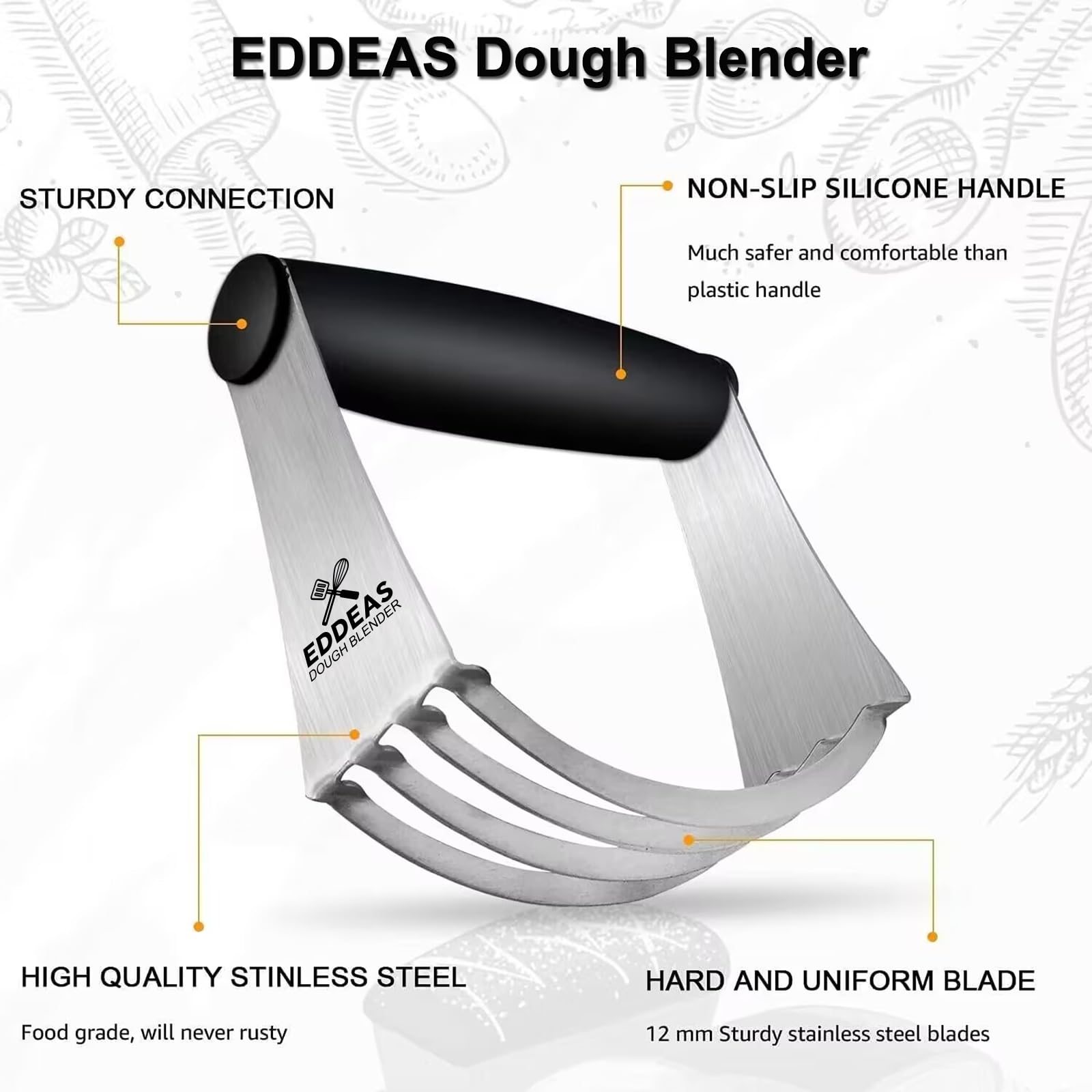 Premium Stainless Steel Dough Blender - Heavy Duty Pastry Cutter with Non-Slip Handle for Baking, Pie Crust, Pizza Dough & Cookies | Ideal for Home Bakers & Professional Kitchens