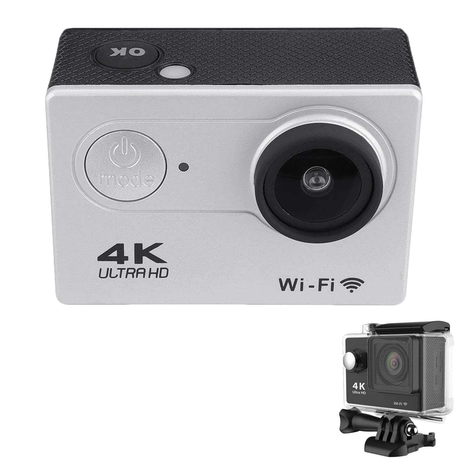 0℃ Outdoor 4K 20MP Waterproof Action Camera with WIFI, HDMI, and 2.4G Remote Control - 30M Underwater Depth, Mounting Accessories Kit, Silver - Perfect for Diving, Surfing, and Extreme Sports