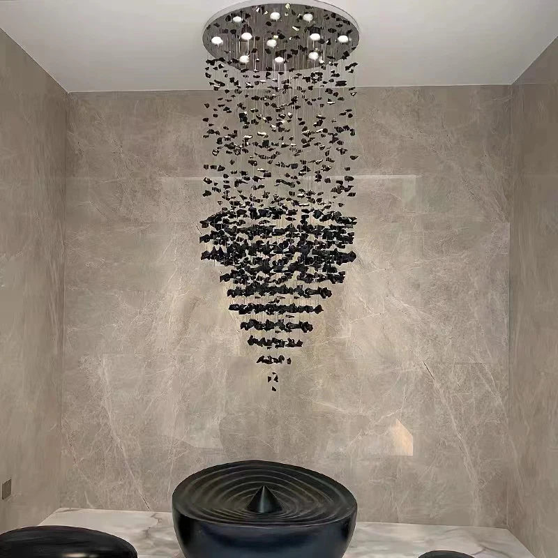 Luxury Art Stone Crystal Chandelier for High Ceiling Entryway - Elegant Foyer Lighting Fixture for Grand Hallway, Staircase & Formal Dining Room Decor