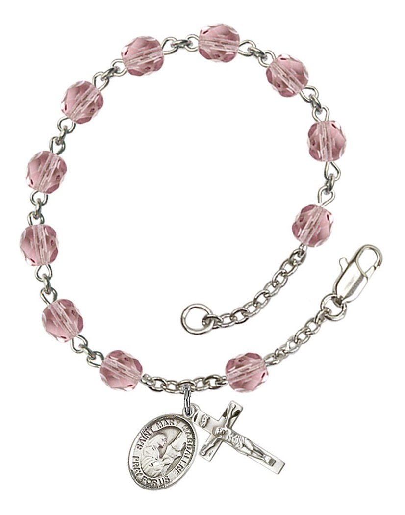 June Birthstone Beaded Rosary Bracelet with St. Mary Magdalene Charm - 7.5 Inch Catholic Prayer Jewelry for Women, Baptism Gifts & Spiritual Protection