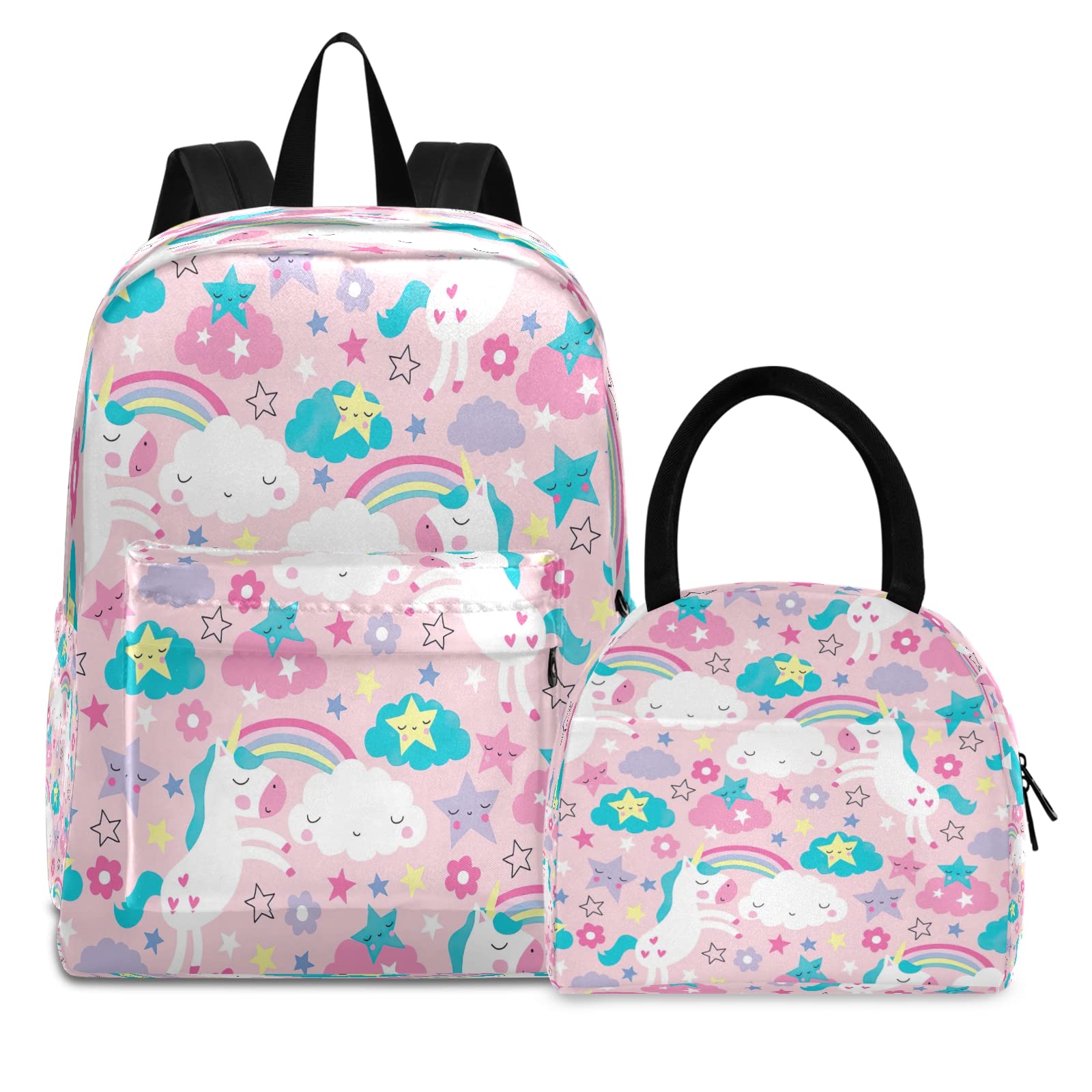 **Pink Unicorn Backpack and Lunch Box Set for Kids - Lightweight School Backpack with Matching Lunch Bag for School, Travel, and Daycare**