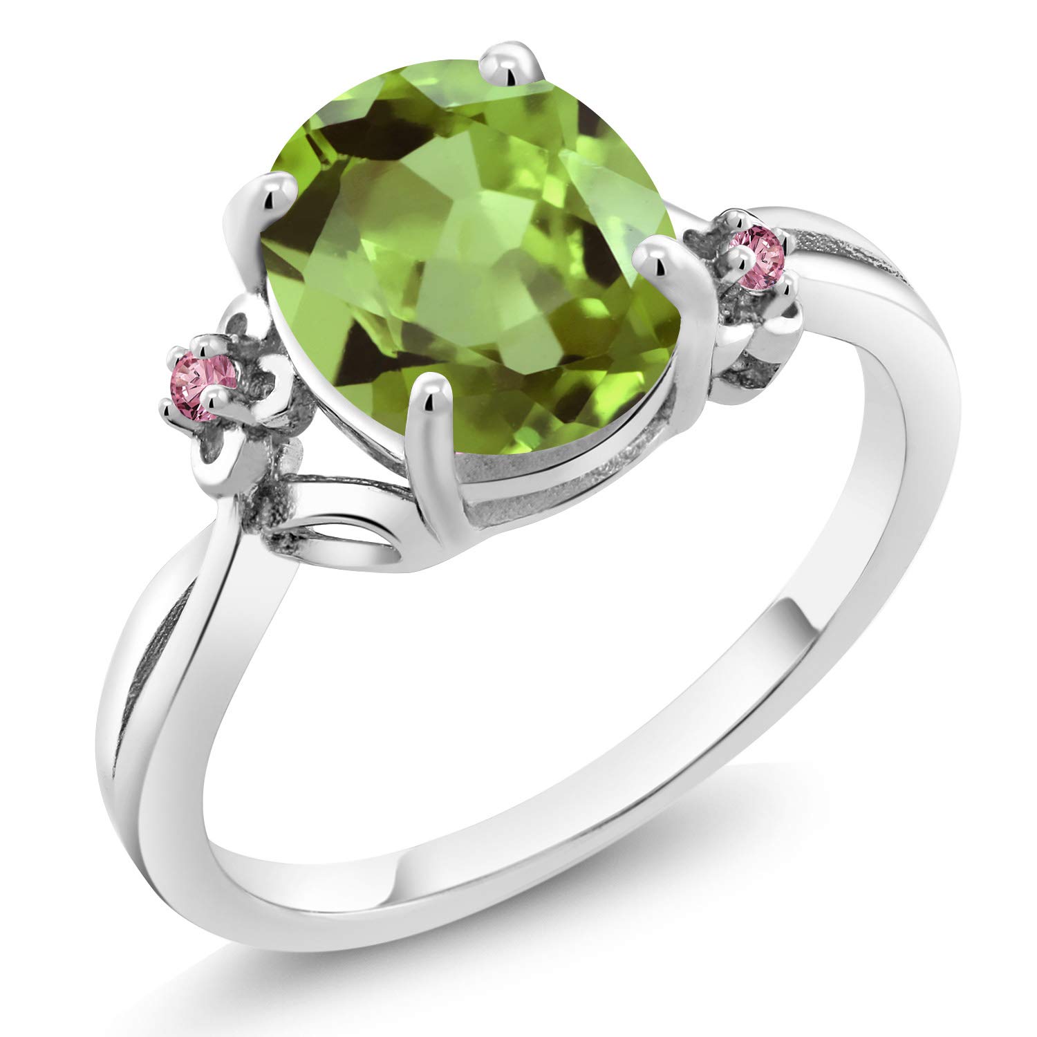 2.88 Ct Oval Green Peridot & Pink Lab-Grown Diamond Ring in 925 Sterling Silver - Elegant Birthstone Jewelry for Women, Perfect for Engagement, Anniversary & Special Occasions