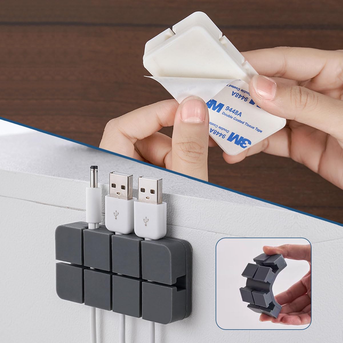 8 Pack Cord Holder with Adhesive - Cable Management Organizer for Charging Cables | Sticks to Wood, Marble, Metal & Glass | Perfect for Nightstand, Desk & Office Organization | Keep Wires Tidy at Home or Workplace