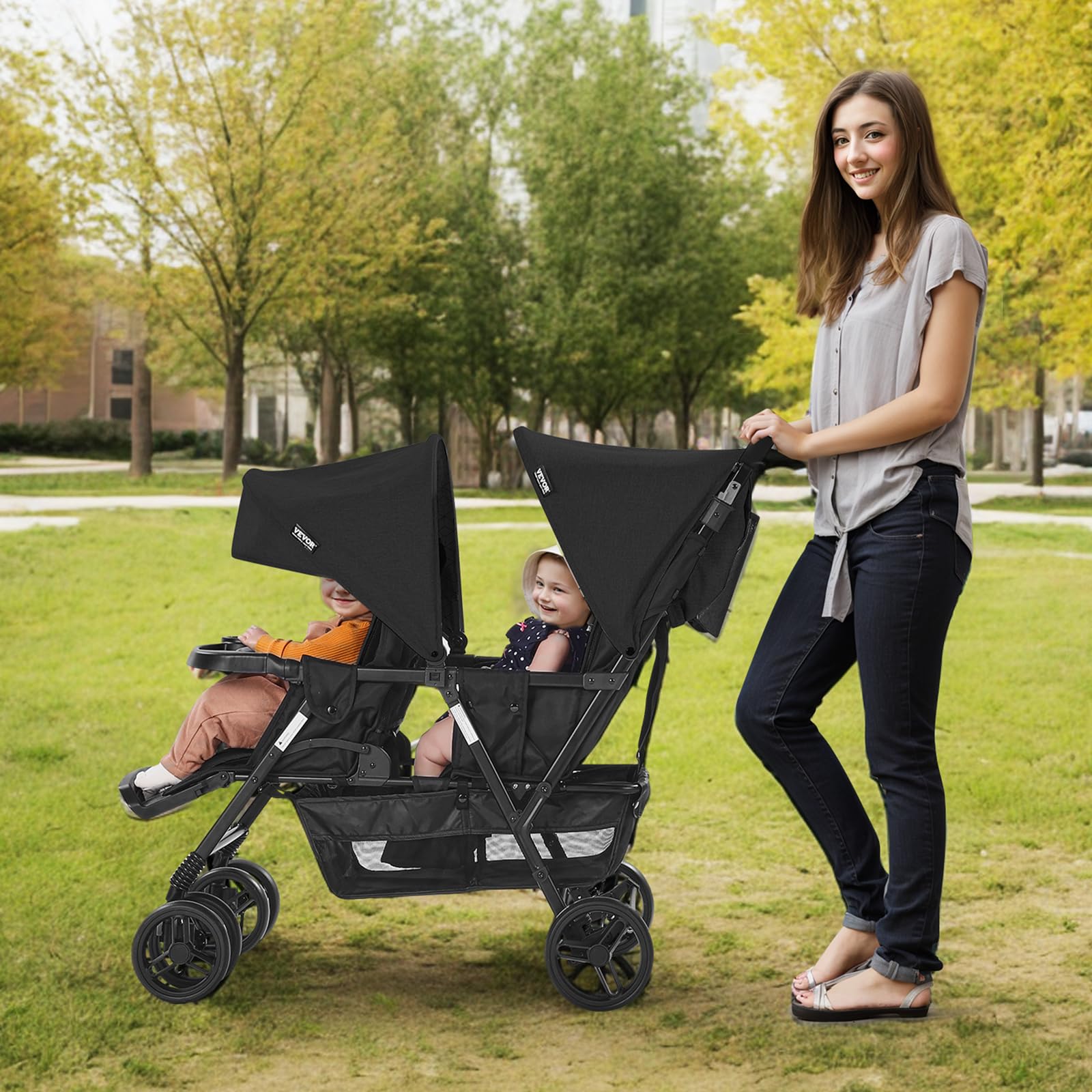 VEVOR Double Stroller for Toddlers - Lightweight Side by Side Baby Stroller with Canopy, Adjustable Seats & Storage Basket - Perfect for Twins, Siblings or Daycare Use at Parks, Malls & Travel