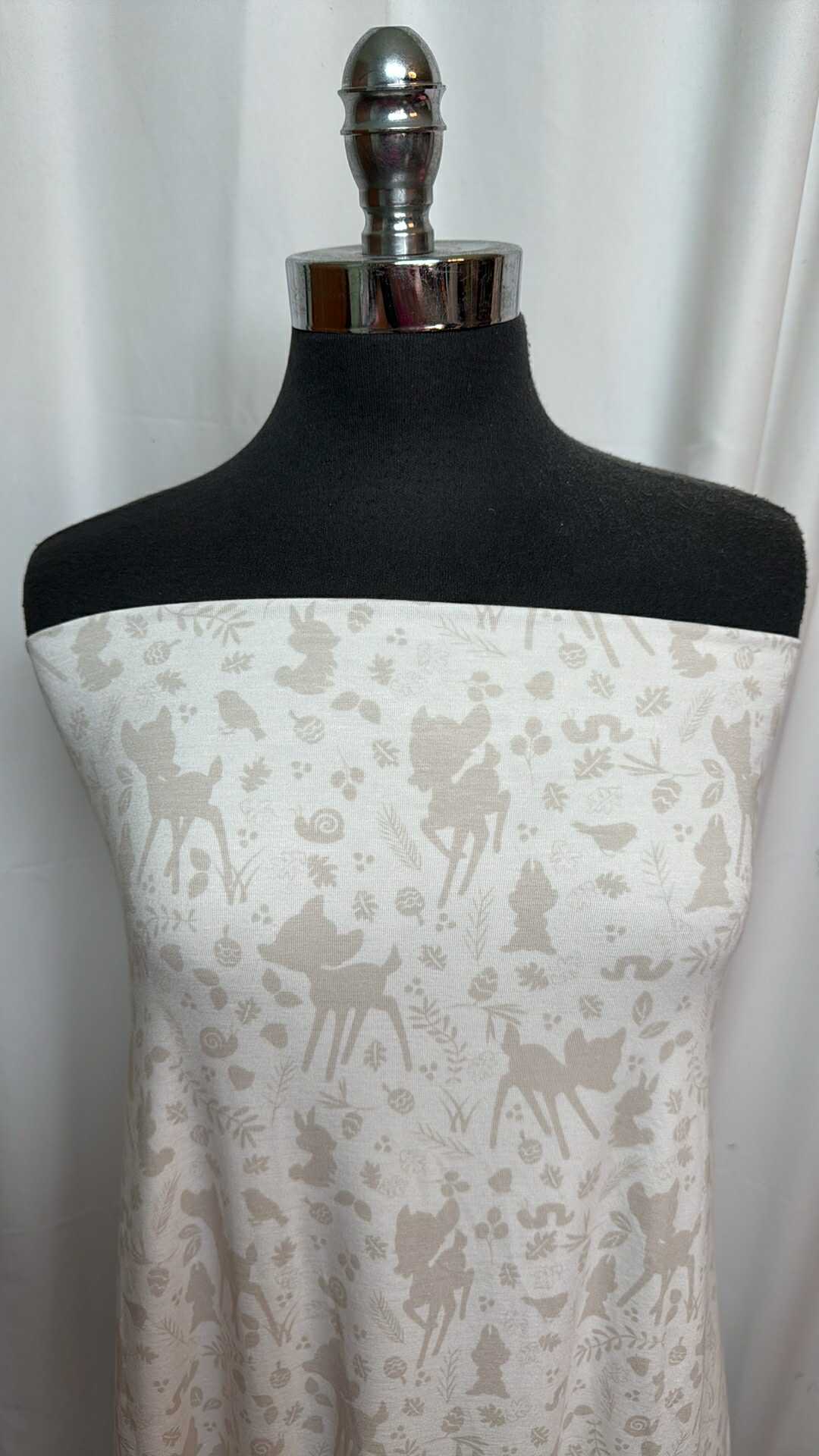 Soft Ivory/Taupe Baby Deer Print Modal Spandex Fabric - 2 Yard Cut for DIY Baby Clothes, Blankets & Nursery Decor