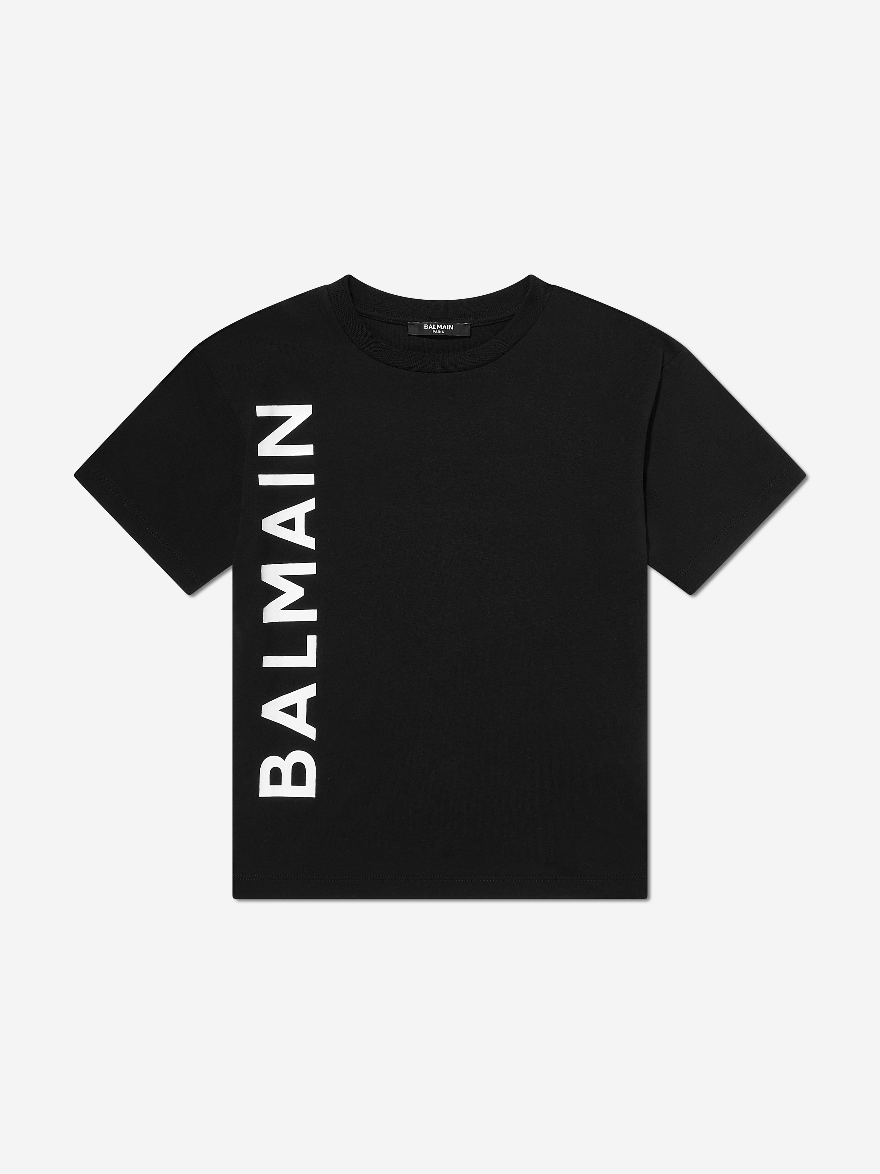 Balmain Kids Logo T-Shirt for Boys & Girls | Black Cotton Short Sleeve Tee | Casual Wear, Birthday Gifts, Family Outfits