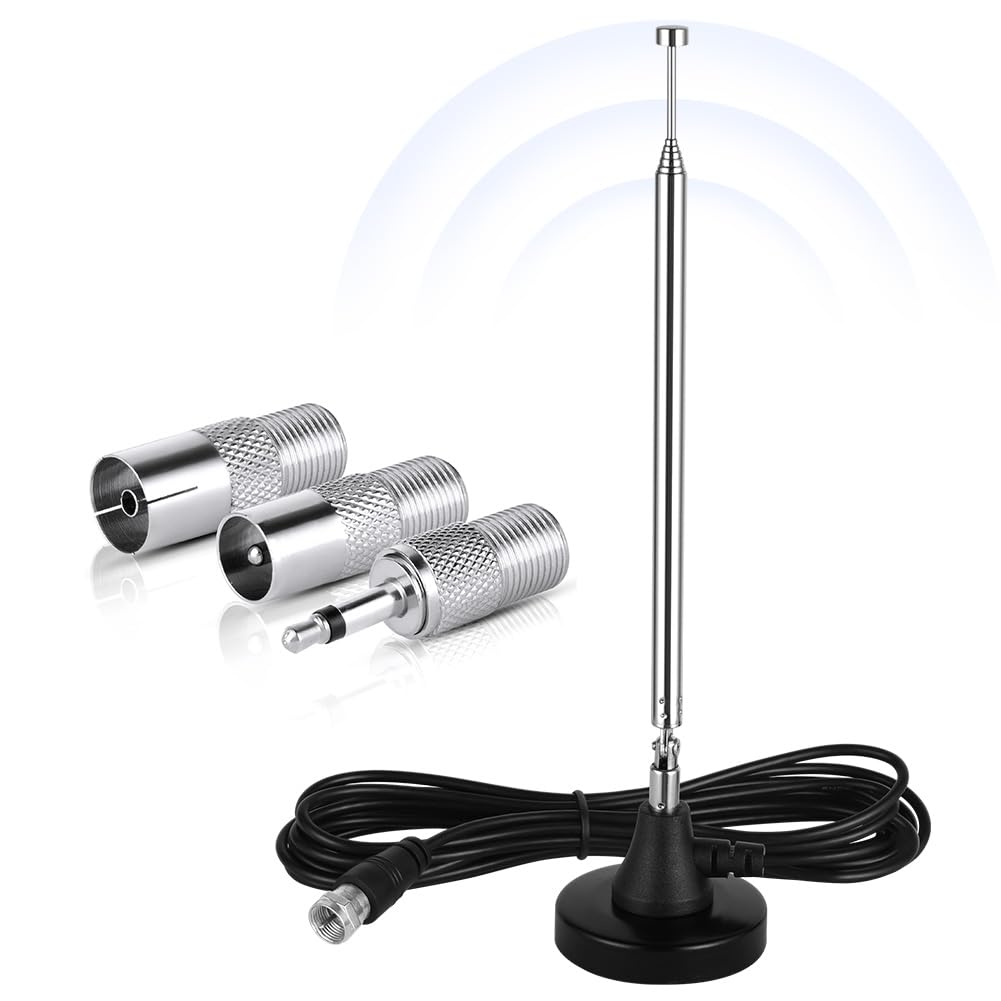 Adiwo 3M FM Indoor Radio Antenna with Magnetic Base - Digital Telescopic DAB Aerial for HiFi System, Tuner, Stereo Amplifier, AV Receiver & Home Theater - Perfect for Enhanced Audio Quality in Living Rooms & Home Studios