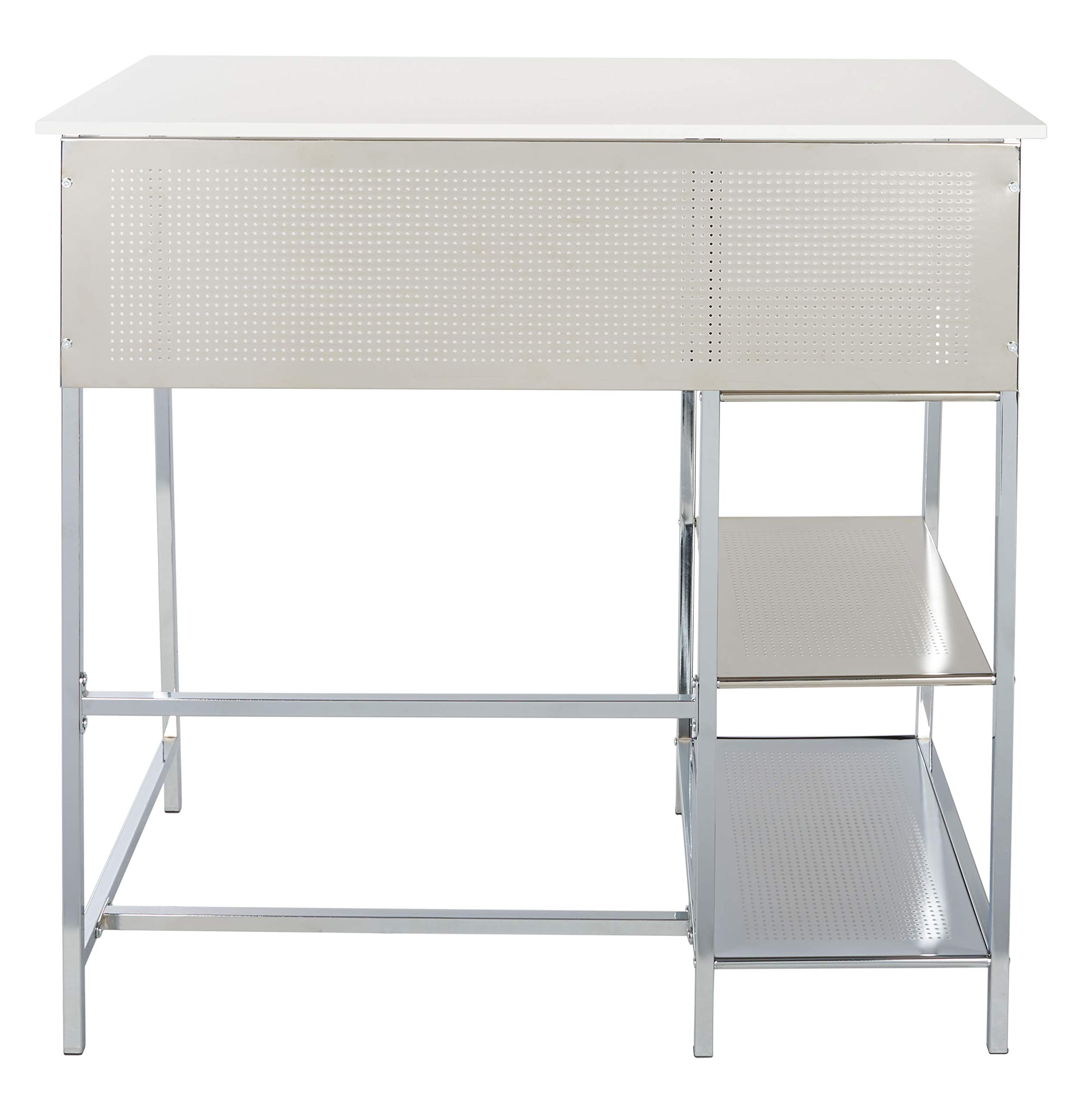 SAFAVIEH Home Collection Hayden White/Chrome 3-Shelf Standing Desk DSK2210A - Modern Office Desk for Small Spaces, Home Office & Dorm Room Organization