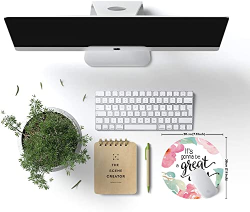 Floral Inspirational Quote Mouse Pad - Washable Round Non-Slip Rubber Base Computer Mouse Pad with Lycra Cloth for Wireless Mouse - Perfect for Office, Gaming & Home Workspace
