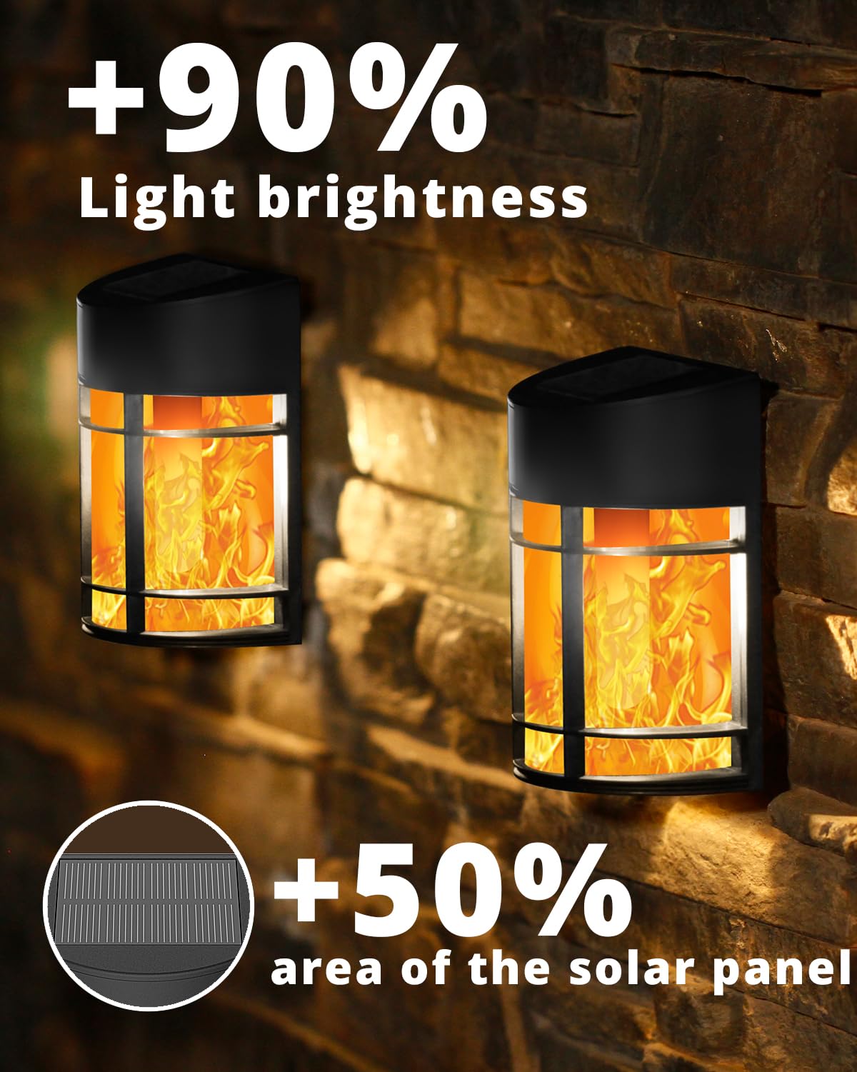 Upgraded 8 Pack Waterproof Solar Fence Lights - Flickering Flame Effect Outdoor Solar Lights for Deck, Yard, Garden & Pathway Lighting | Weatherproof & Energy Efficient Landscape Lighting