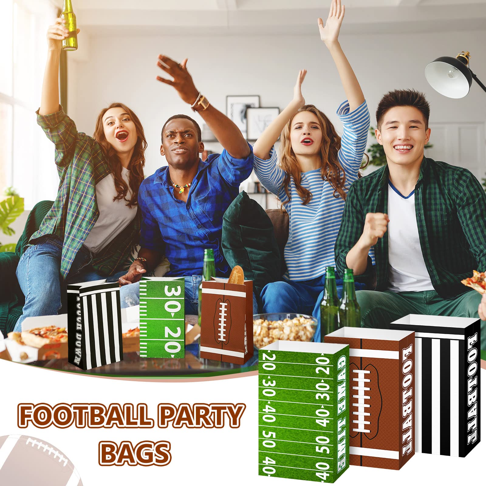 36 Pack Football Party Favor Bags - Themed Paper Gift Treat Candy Bags for Game Day Decorations, Tailgating & Birthday Party Supplies - Perfect for Super Bowl, Sports Themed Events & Kids Birthday Parties